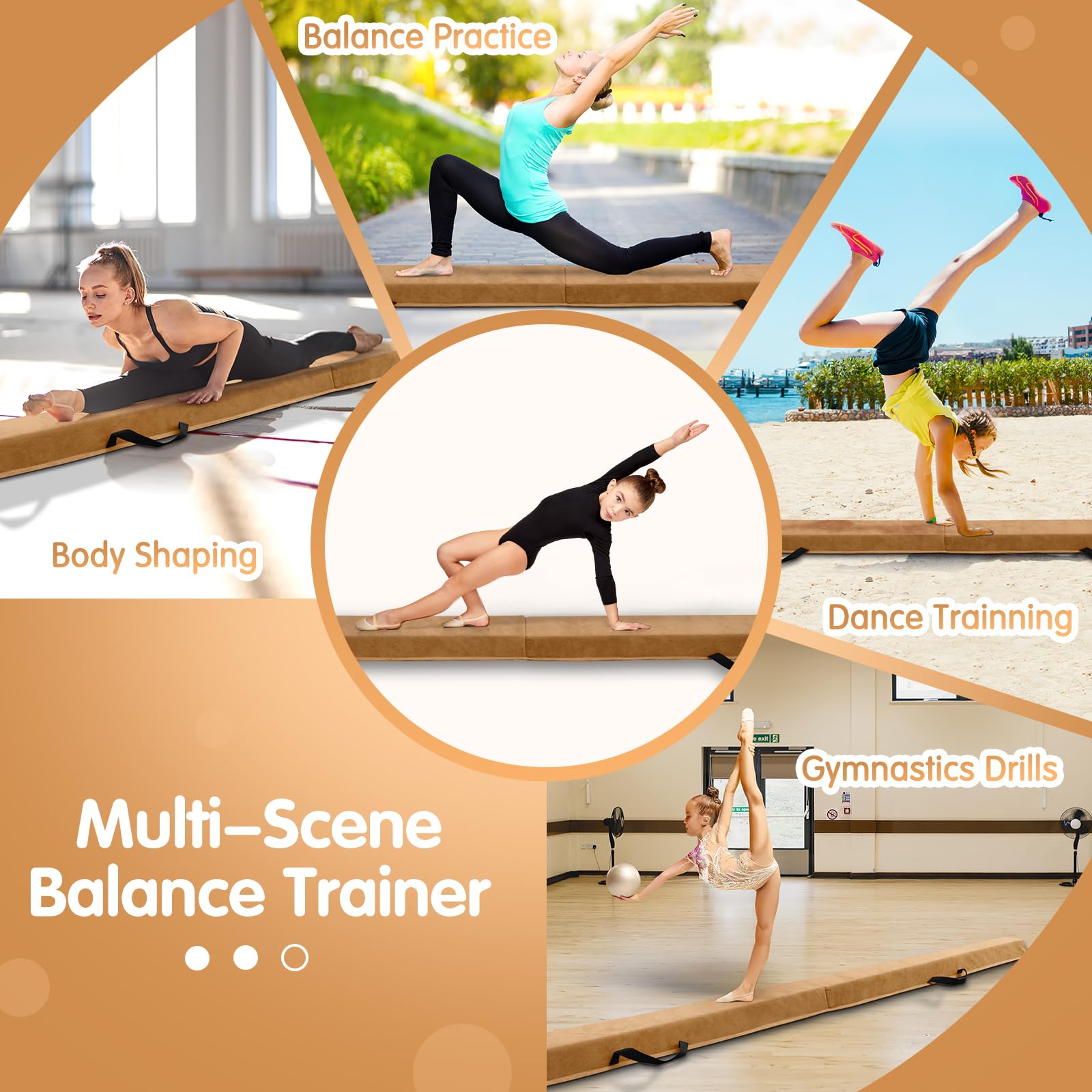Barra de Equilibrio Gimnasia con Superficie de Ecocuero EVA+EPE en 3 Tamaños (240cm/270cm/300cm) Plegable para Niños y Adultos Contiene Bolsa de Transporte