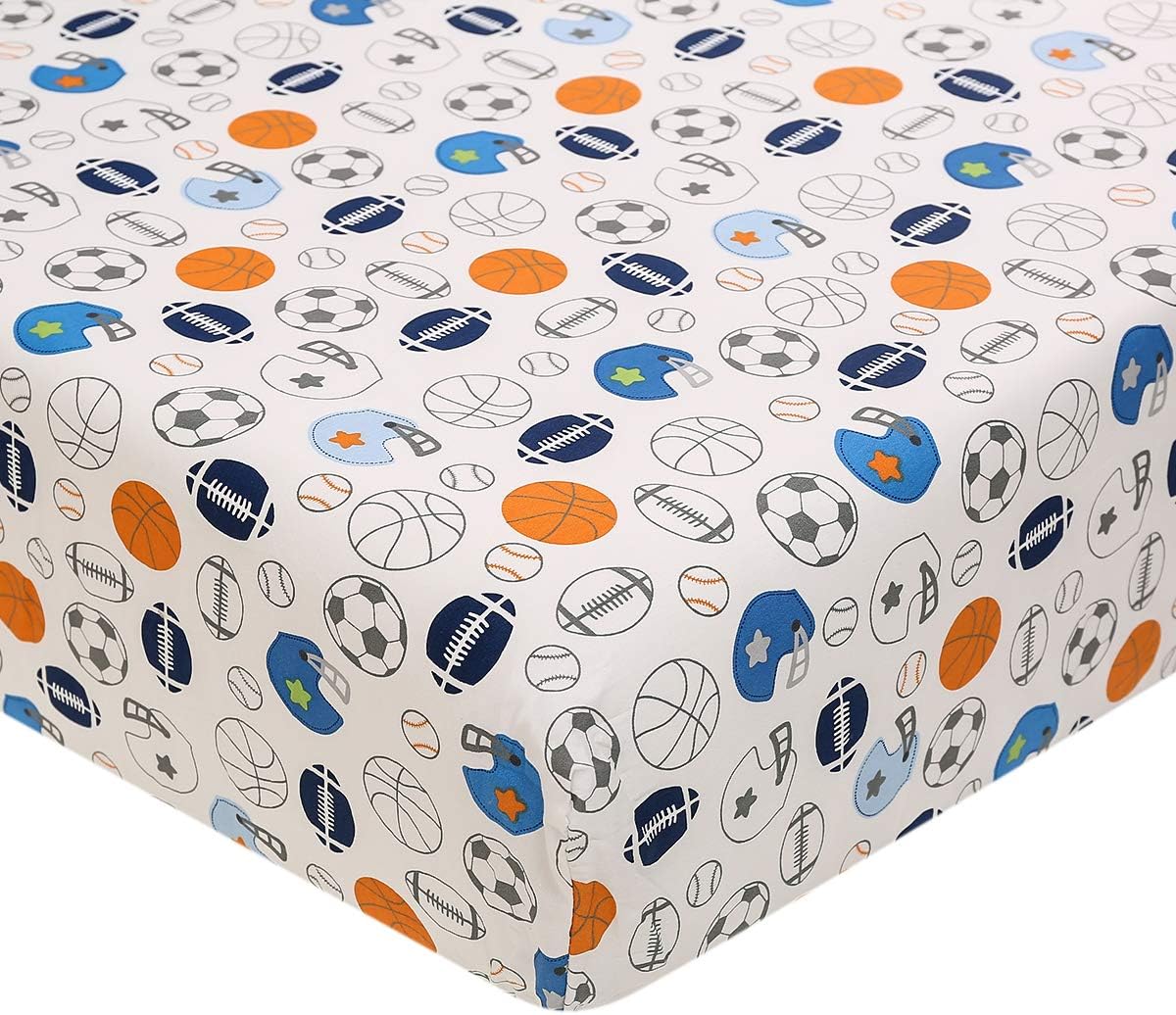 Brandream Sport Baby Crib Bedding Sets - No.1 Champ Ball Theme Boys Nursery Set | 3-Piece Nursery Set | Baby Quilt, Fitted Crib Sheet, Dust Ruffled Included - Blue & Grey