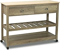 Vista 1 de CONSDAN Carrito de cocina con almacenamiento y estante abierto, isla de dos niveles sobre ruedas, antiguo