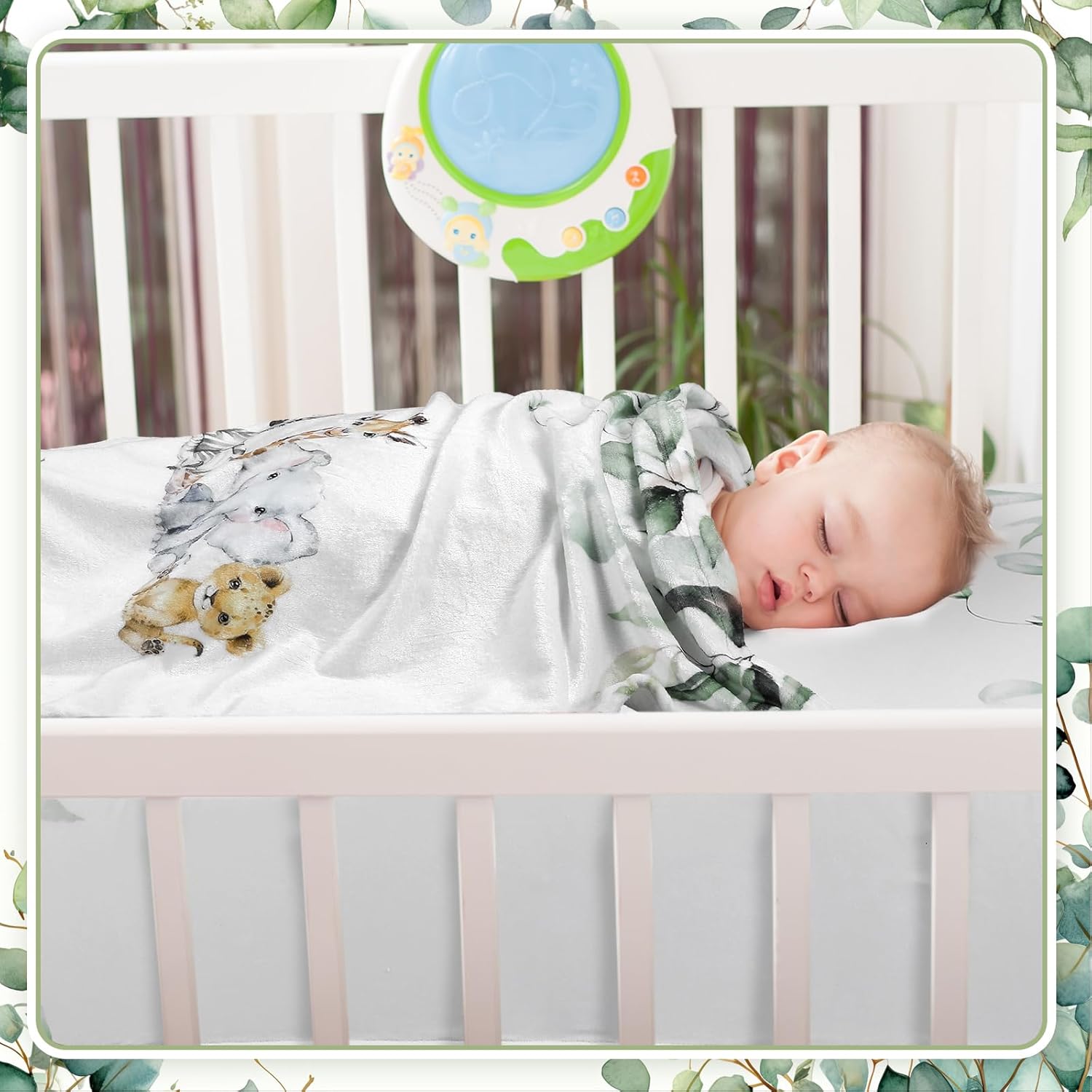 HunnmingRe Baby Safari Animals Crib Bedding Set 3 Pcs Crib Set Baby Blanket, Fitted Sheet, Pillowcase Soft Flannel Nursery Bedding for Standard Infant Bed and Toddler Mattress Newborns Gifts