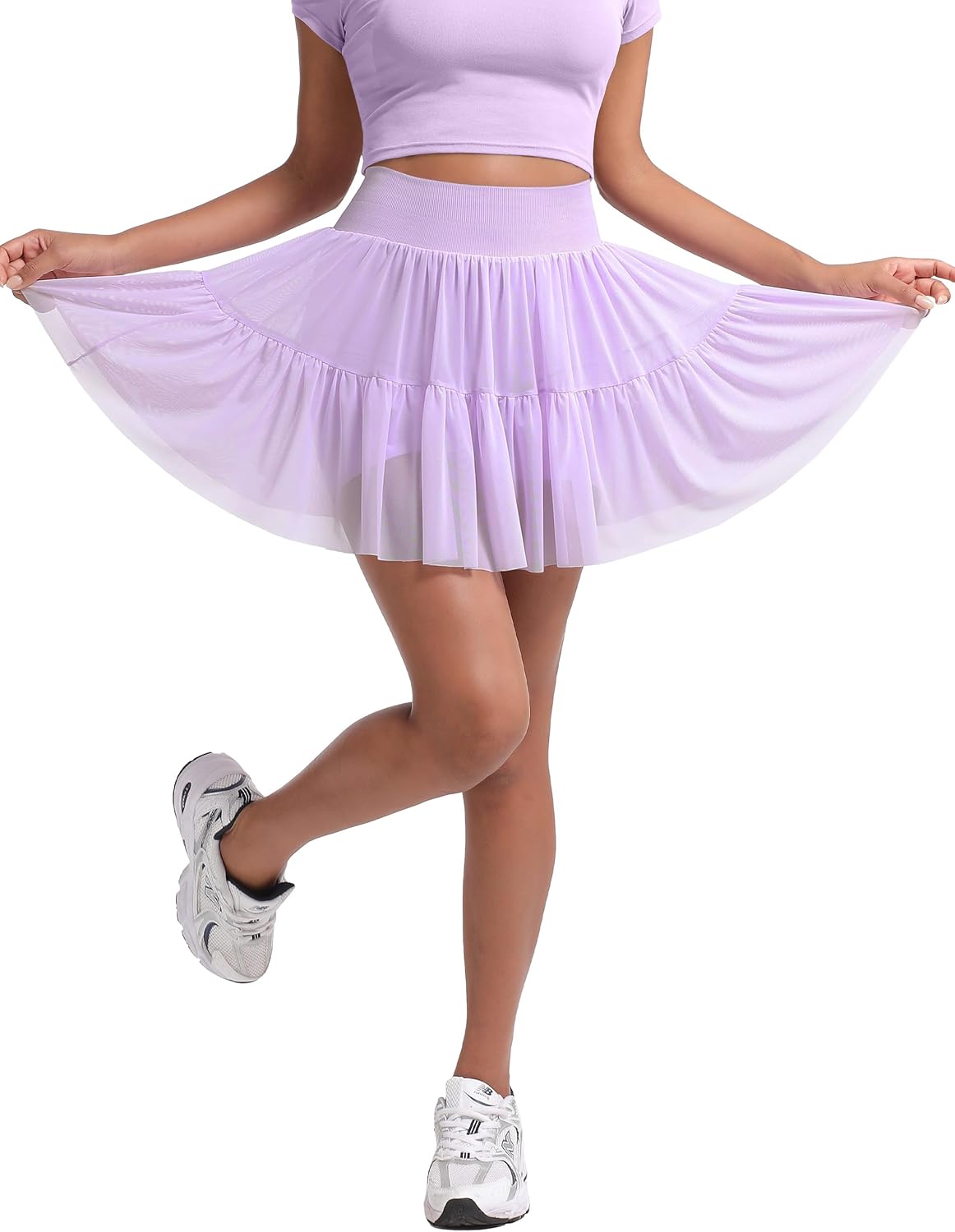 Cute Pleated Skirts for Women, High Waisted Tulle Skirts Princess with Seamless Shorts