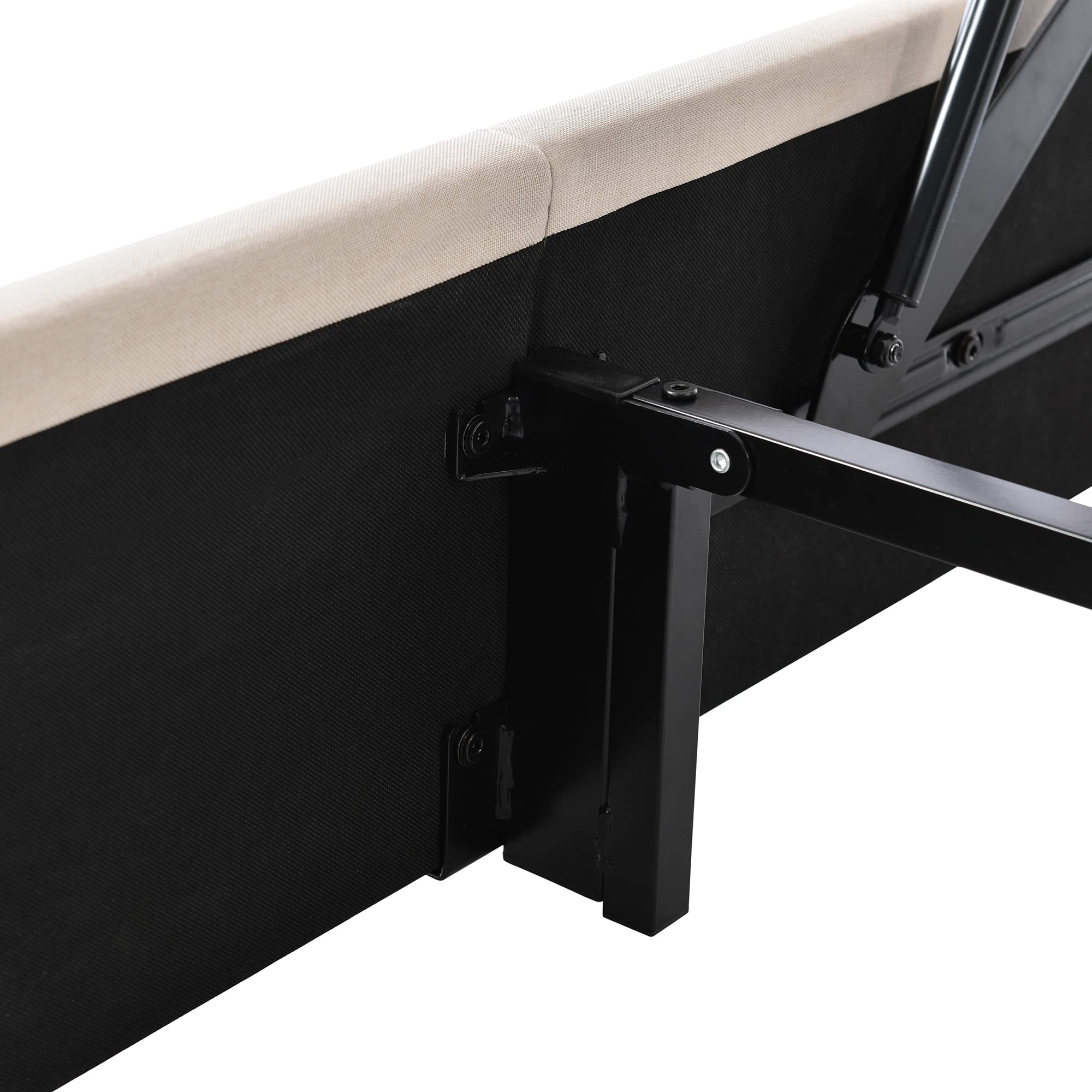 Merax Polsterbett 180 x 200cm, Hydraulisch Doppelbett mit Lattenrost & Bettkasten, Stauraumbett mit Kopfteil, Metallrahmen, Leinen, für Erwachsene & Jugendliche, ohne Matratze, Beige-Streifen