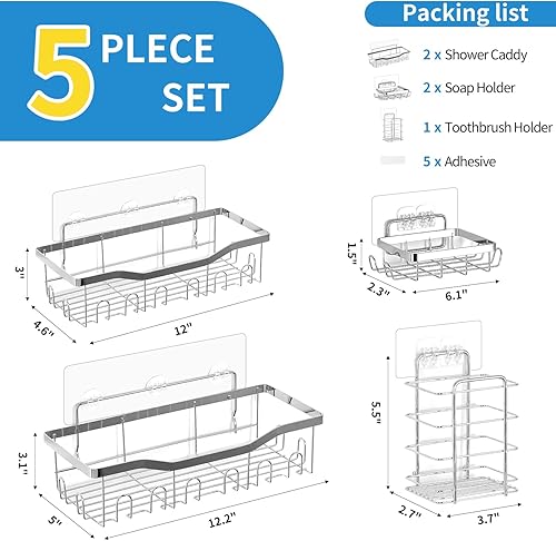 Miniatura 2 de OUTIOE Paquete de 5 organizadores de ducha autoadhesivos para baño, apartamento y decoración del hogar, estantes de ducha para ducha interior