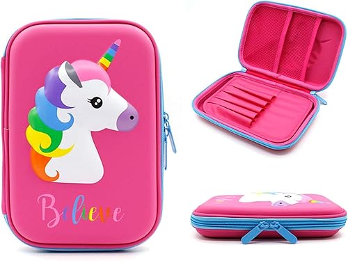 Miniatura 5 de iDelta - Estuche para lápices, bonito diseño de unicornio de EVA en 3D, resistente a los golpes, gran capacidad, múltiples compartimentos, para