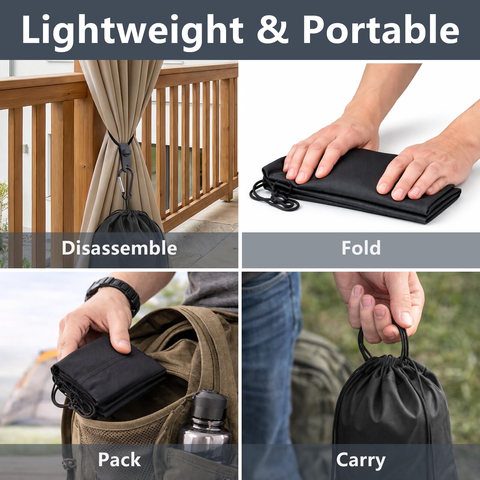 10 sacchetti per pesi resistenti al vento con 10 moschettoni e clip – Riempimento flessibile, fissaggio senza attrezzi per tovaglie, tende, giardino, campeggio (10 pezzi)
