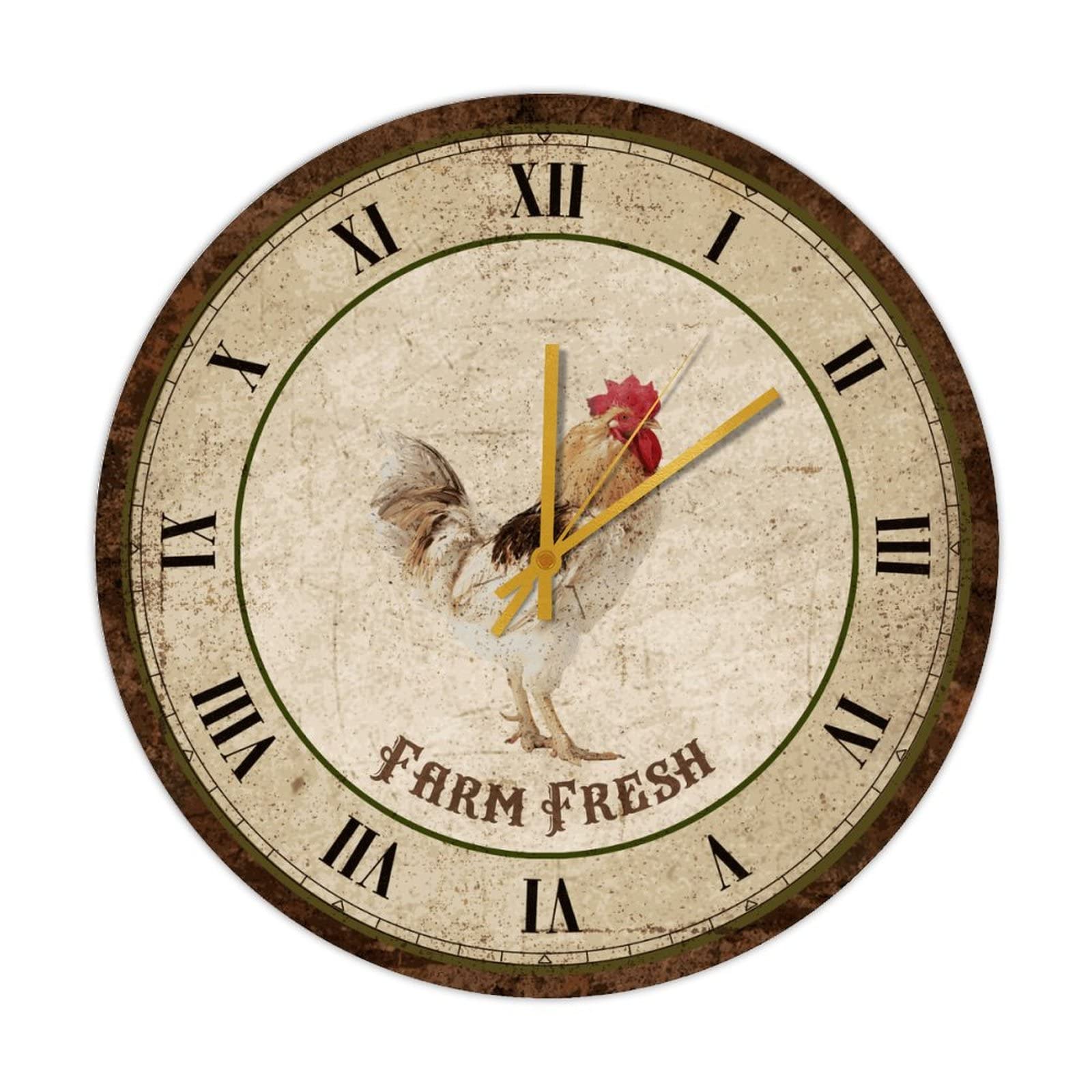Horloge murale à quartz coq rustique pour décorer la cuisine et le salon
