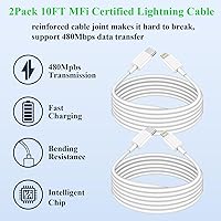 Vista 3 de 2Pack Fast Charger iPhone [Apple MFi Certified],10FT iPhone Charger Fast Charging USB C to Lightning Cable with 2Pack PD USB C ChargerBlock 10ft i