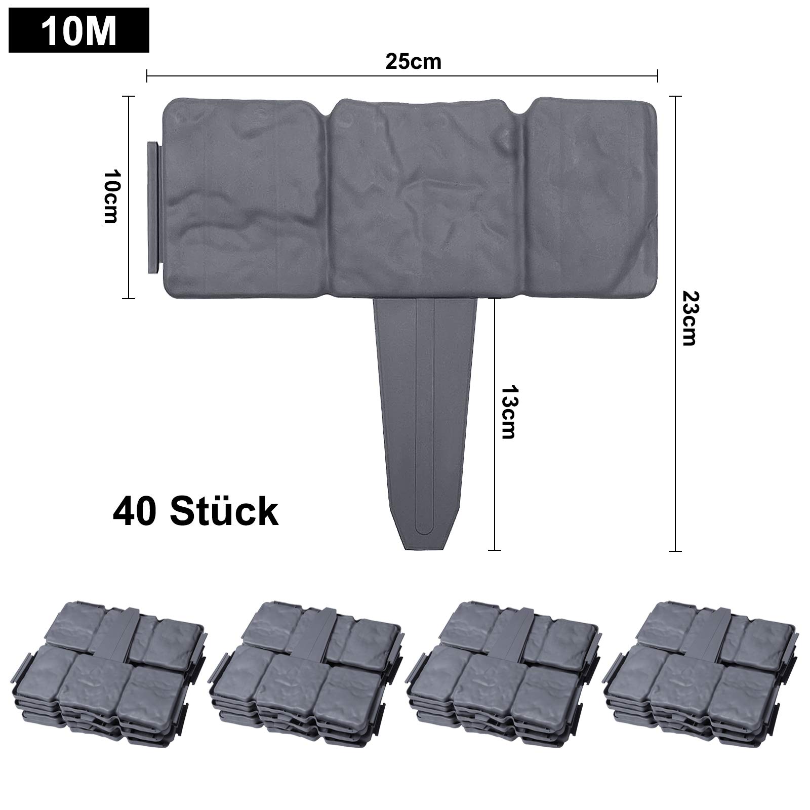 Bordure De Pelouse En Plastique 2,5 M Aspect Pierre Bordure De Jardin 1 Element L X H 25 Cm X 23 Cm Gris 90835155