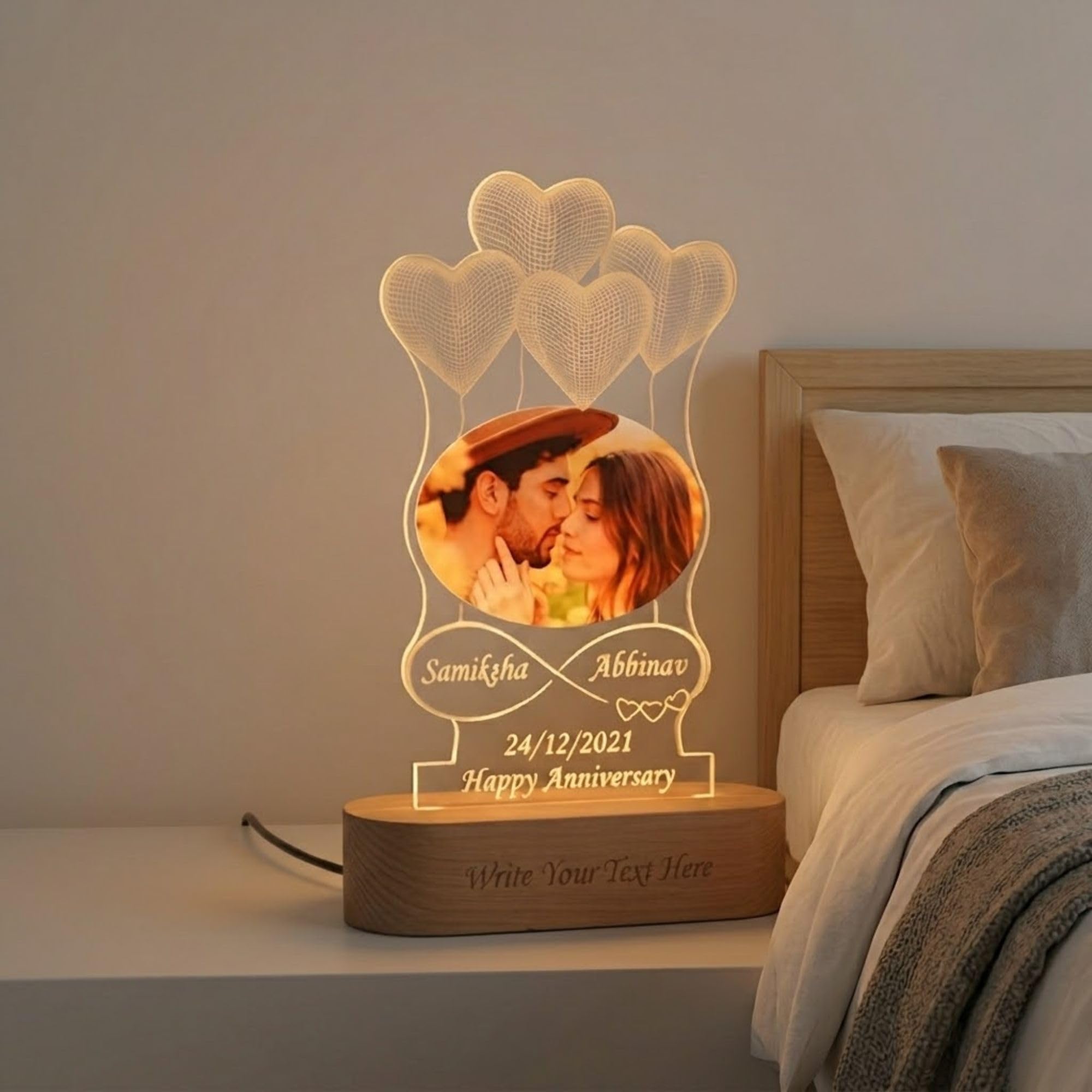 SHAYONA Acrylic Photo Lamp with Heart Balloons,Custom Couple Night Light with Name & Date,Romantic Anniversary, Wedding, Valentine Gift, Multicolor LED Table Lamp Brother Sister 4