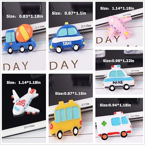 Miniatura 2 de Paquete de 12 dijes de policía, coche, avión, taxi, ambulancia, autobús escolar, camión de concreto, limo, rebanadas de cuentas de resina, botones