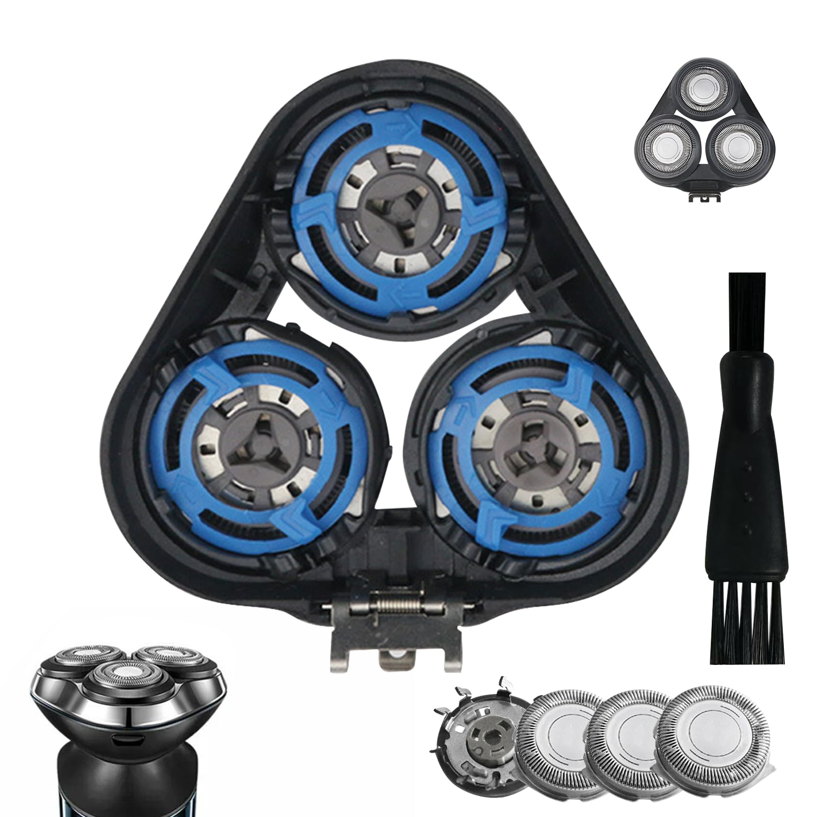 Menibeuty Serie 5000 Cabezales de Repuesto Compatible con Philips Serie 5000, con Base Negra y Cepillo,Lavable Cabezal Afeitadora Recambio Maquinilla Compatible con Philips S5570 S5380 S7510 XZ5800