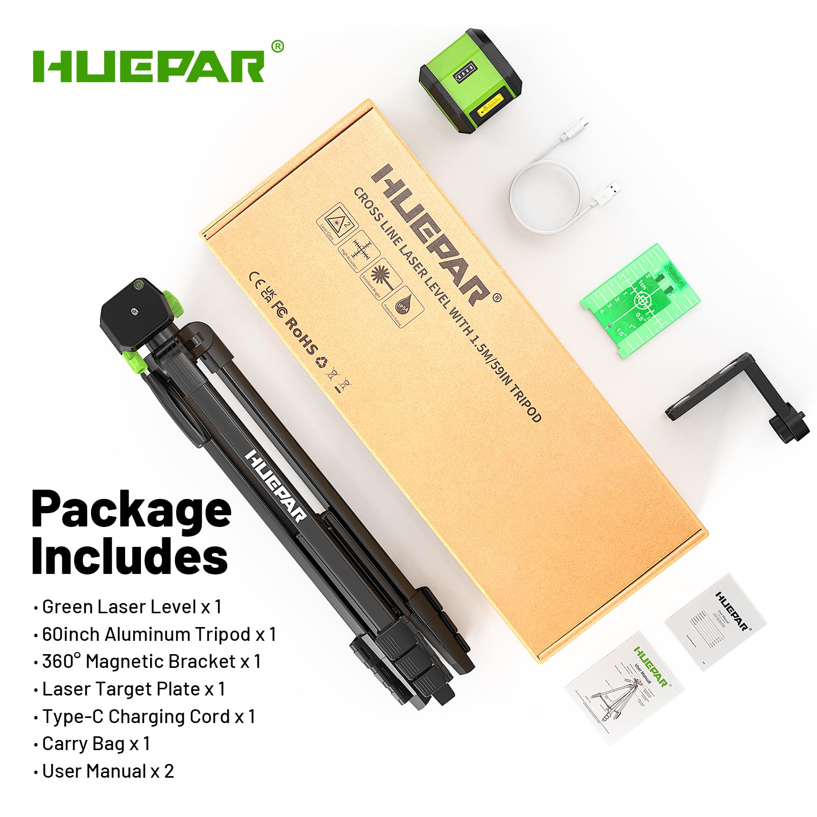 Huepar Laser Level - 100FT Green Cross Line -8 Huepar Laser Level - 100FT Green Cross Line -8