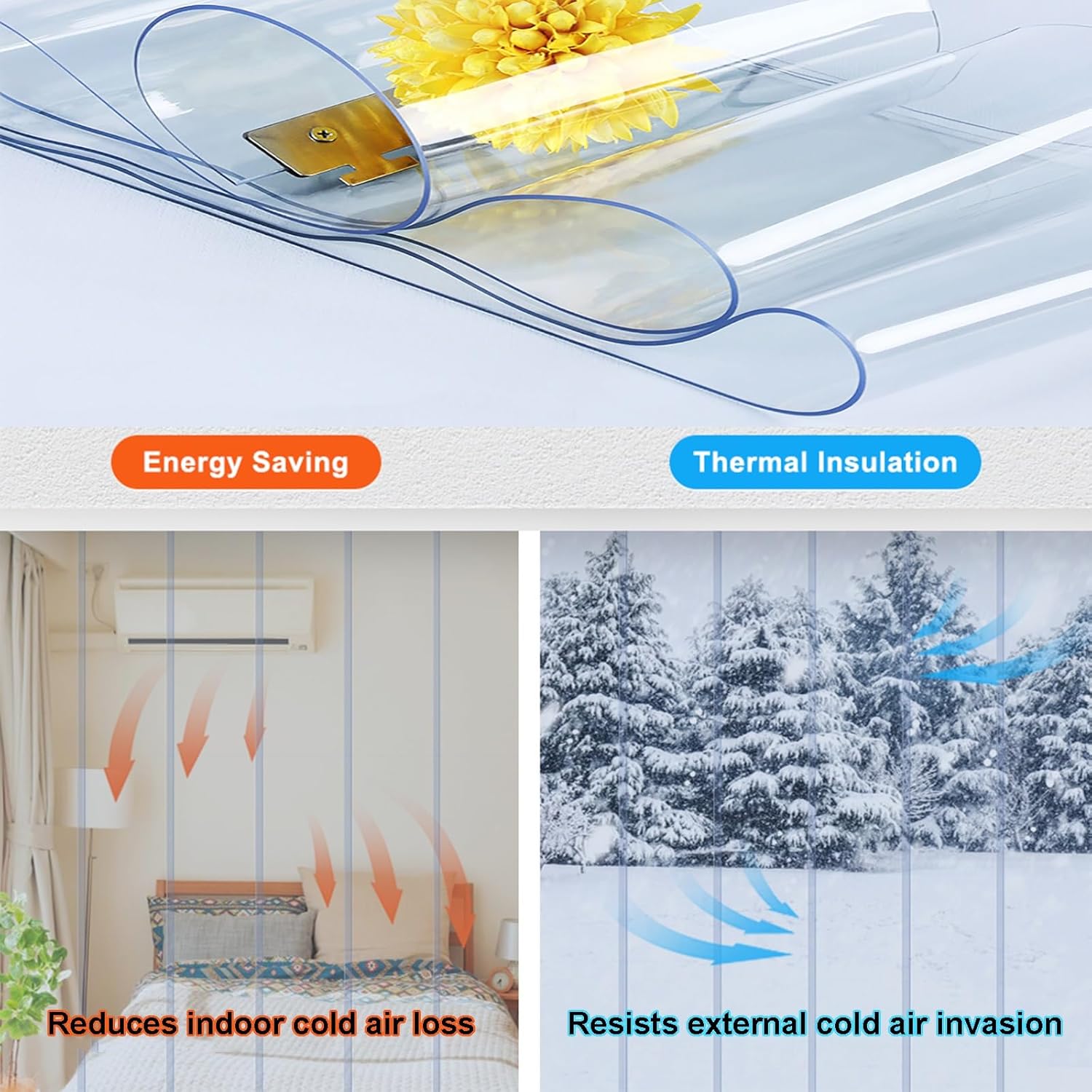 PVC Strip Door Curtain for Walk-in Freezers & Coolers, Waterproof & Easy to Install, 225x270cm (88.58x106.3in), Durable Soft Freezer Room Partition, Strip Door Kit