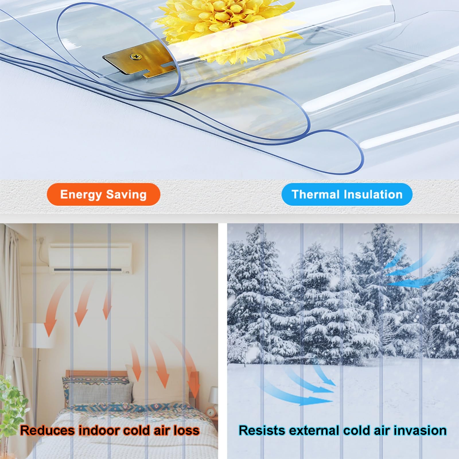 Rideau à lanières en PVC pour Chambres Froides, kit de Rideaux de Porte étanches, Installation Facile sur Porte Souple de congélateur (165 x 210 cm) - Idéal pour Les réfrigérateurs et Les po
