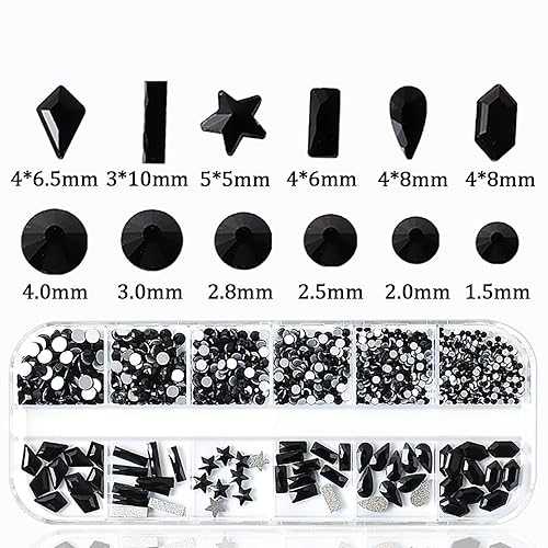 Miniatura 3 de WOKOTO 2 cajas de diamantes de imitación rojos y negros con parte trasera plana para uñas, diamantes de imitación rojos y gemas, cristales rojos