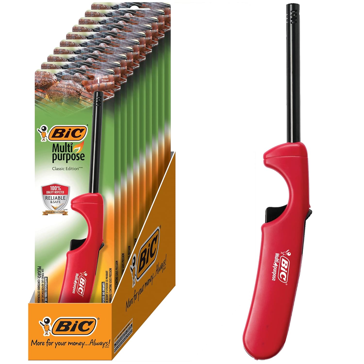 BIC Multi Purpose Lighter with Long Metal Wand Classic Collection Great Lighter for Candles Grills and Fireplaces 10