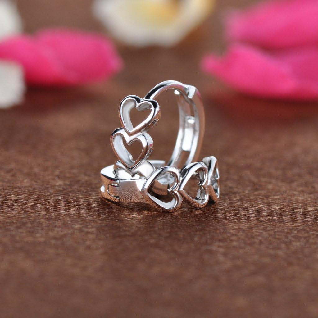 Huggie Earrings 925 Sterling Silver Small Hoop Cartilage Hollow Heart Cluster for Women, 0.5'' - Image 4