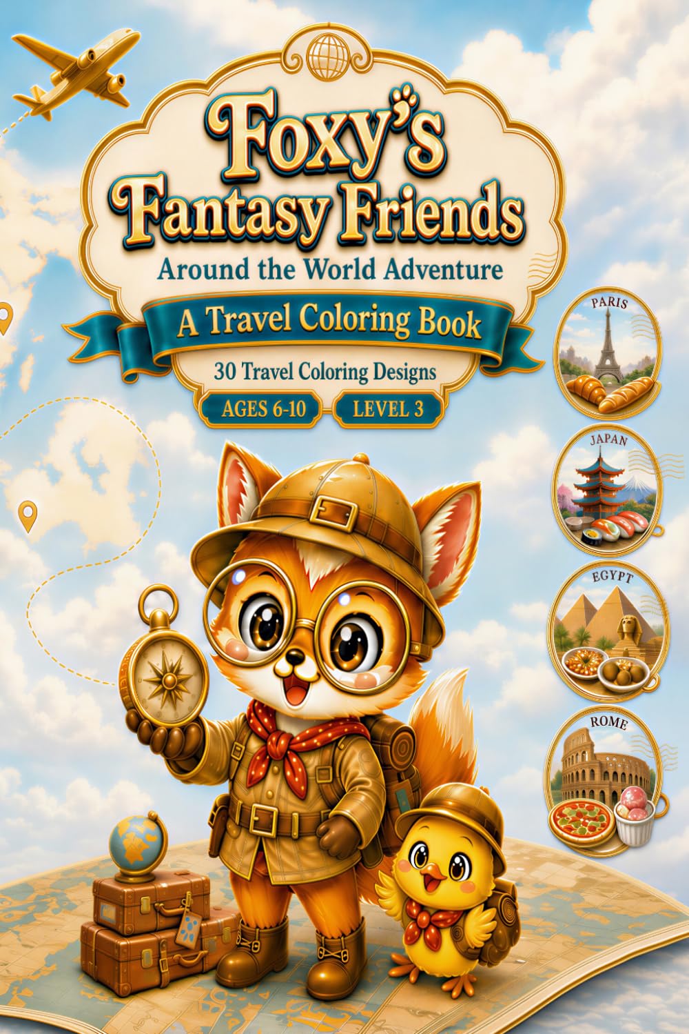 Foxy’s Fantasy Friends: Around the World Adventure: Level 3 Coloring Book for Kids