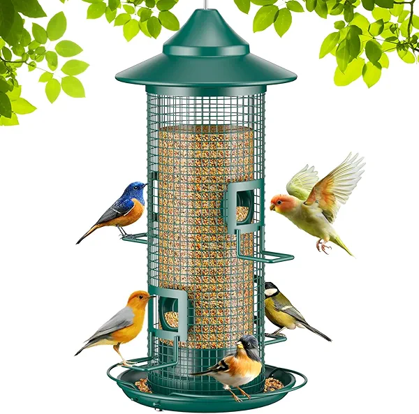 Jarkyfine Metal Mesh Tube Bird Feeder for Outdoors Hanging - Squirrel Chew Proof Bird Feeders for Outside, Rust-Proof, 4 Ports, 2LB Large Capacity, Easy to Refill, for Finch Cardinal Wild Birds