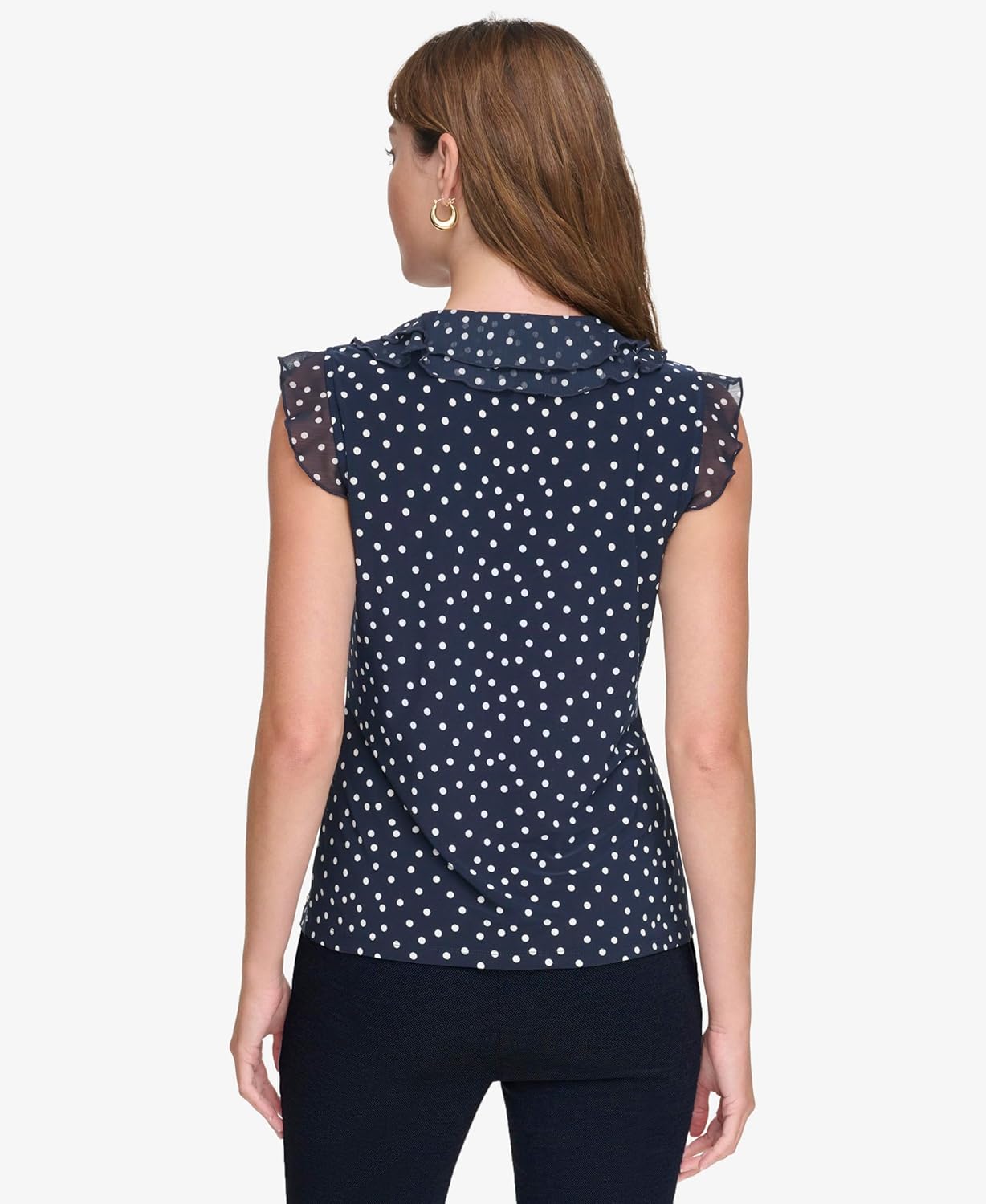 Tommy Hilfiger Women's Sleeveless Mix Media Ruffle Front Blouse - Image 4