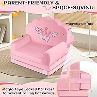 Vista 7 de Crown - Sofá cama para niños con funda extraíble lavable y respaldo de Magic-Tape - Silla plegable para niños pequeños, cómodos muebles