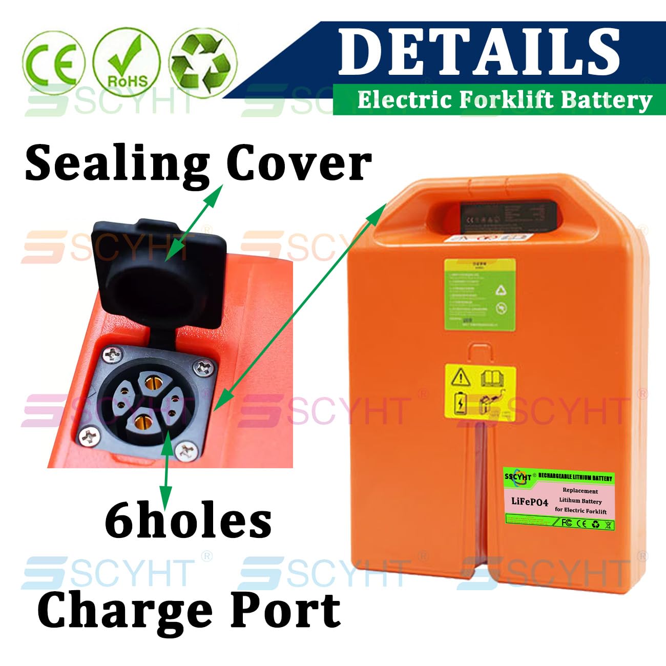 Batteria transpallet elettrico 24V 48V Batteria al litio per transpallet elettrico PTE15N Batterie LiFePO4 per sollevatore telescopico CLG2015L con BMS,24v36ah 6holes