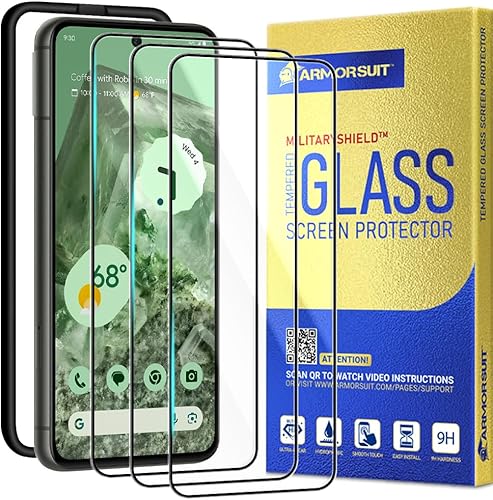 ArmorSuit Paquete de 3 protectores de pantalla de vidrio templado para Google Pixel 8 Pro MilitaryShield, compatible con fundas (con herramienta de