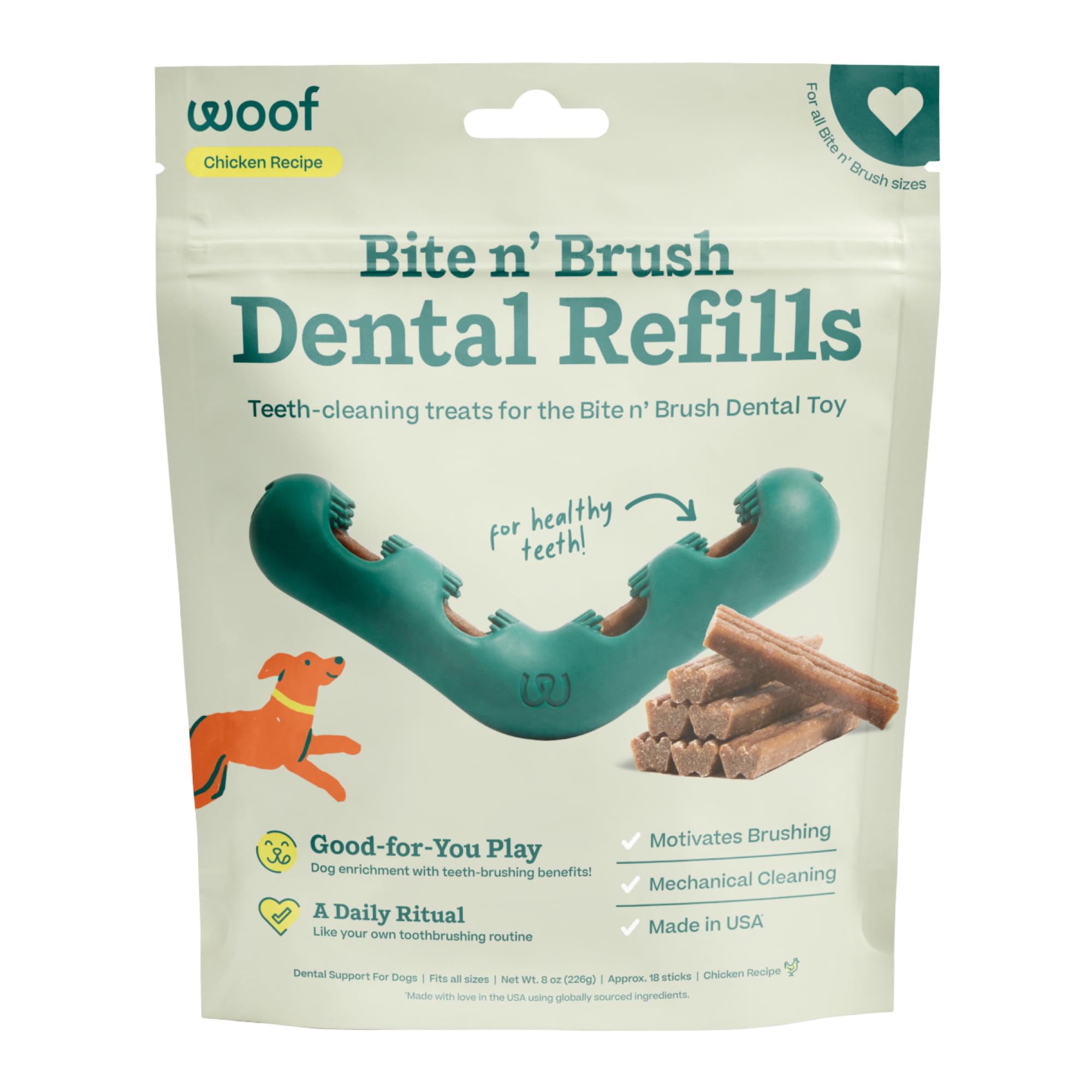 Bite n' Brush Refills for The Dog Toothbrush Toy - Scrub Plaque and Tartar from Your Dog's Teeth and Mouth - Dog Dental Chew Toy Treats - Approximately 16 Refills - Chicken