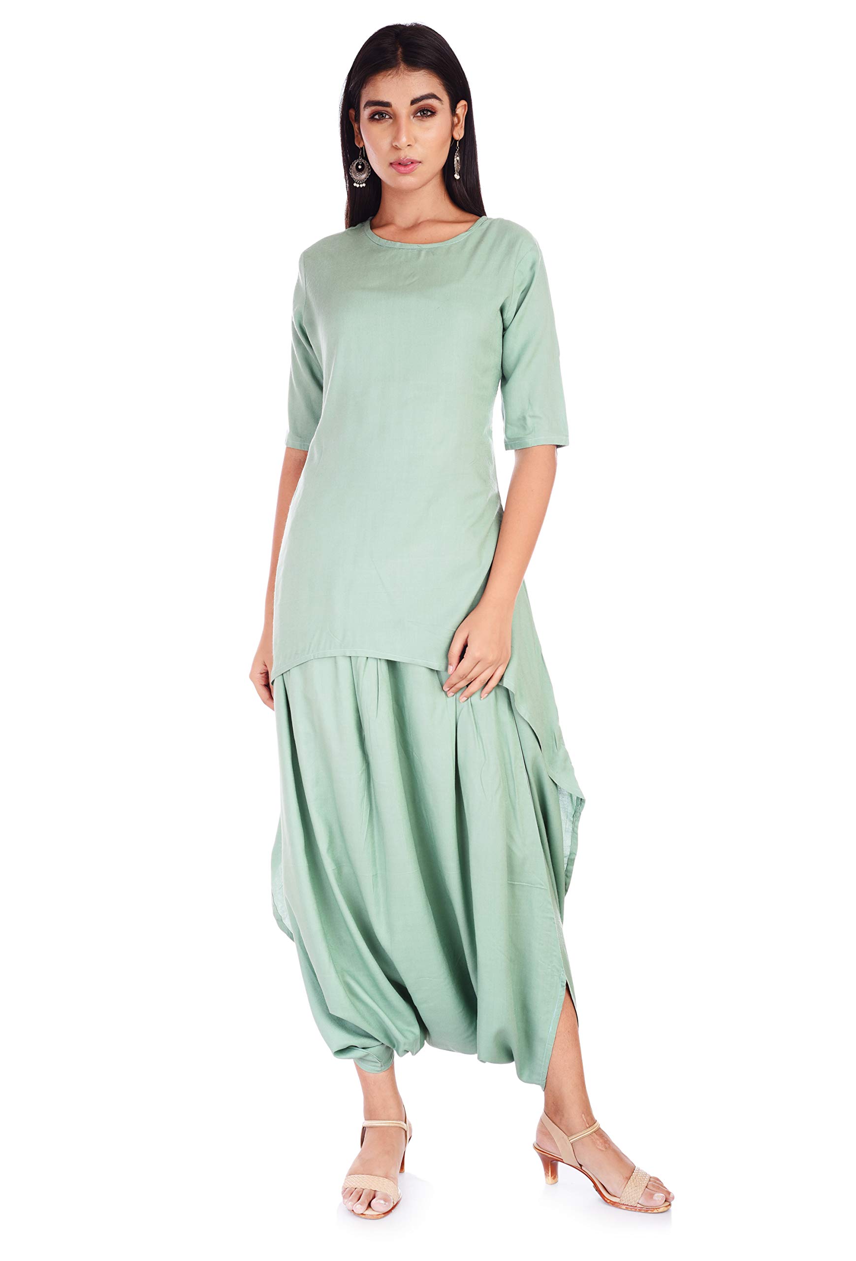 FabrikoWomen's Rayon Solid Dhoti Style Kurti(Green)