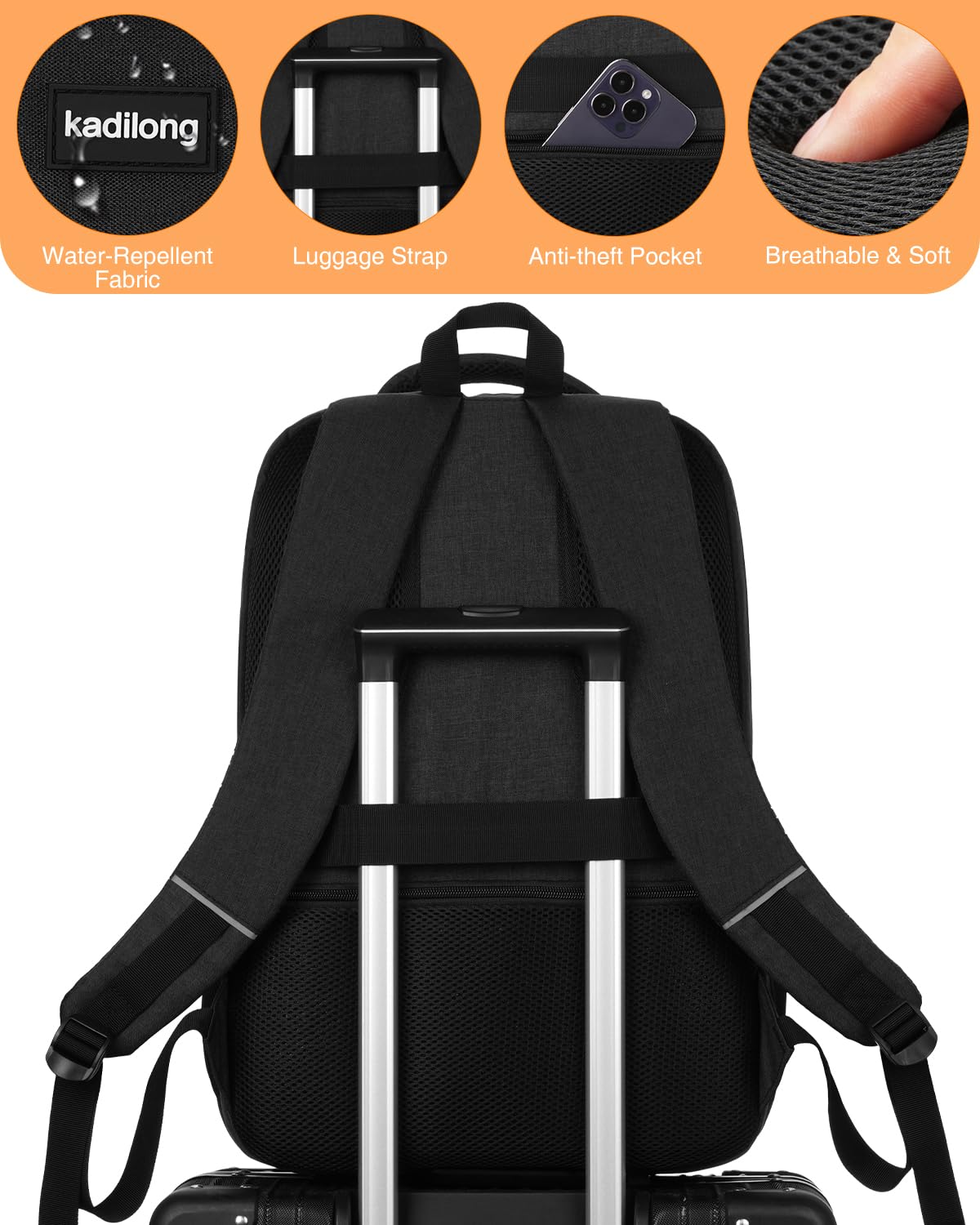 kadilong Mochilas aisladas de 17.3 pulgadas con compartimento refrigerador, mochila de viaje grande para laptop TSA con puerto USB para hombres y mujeres