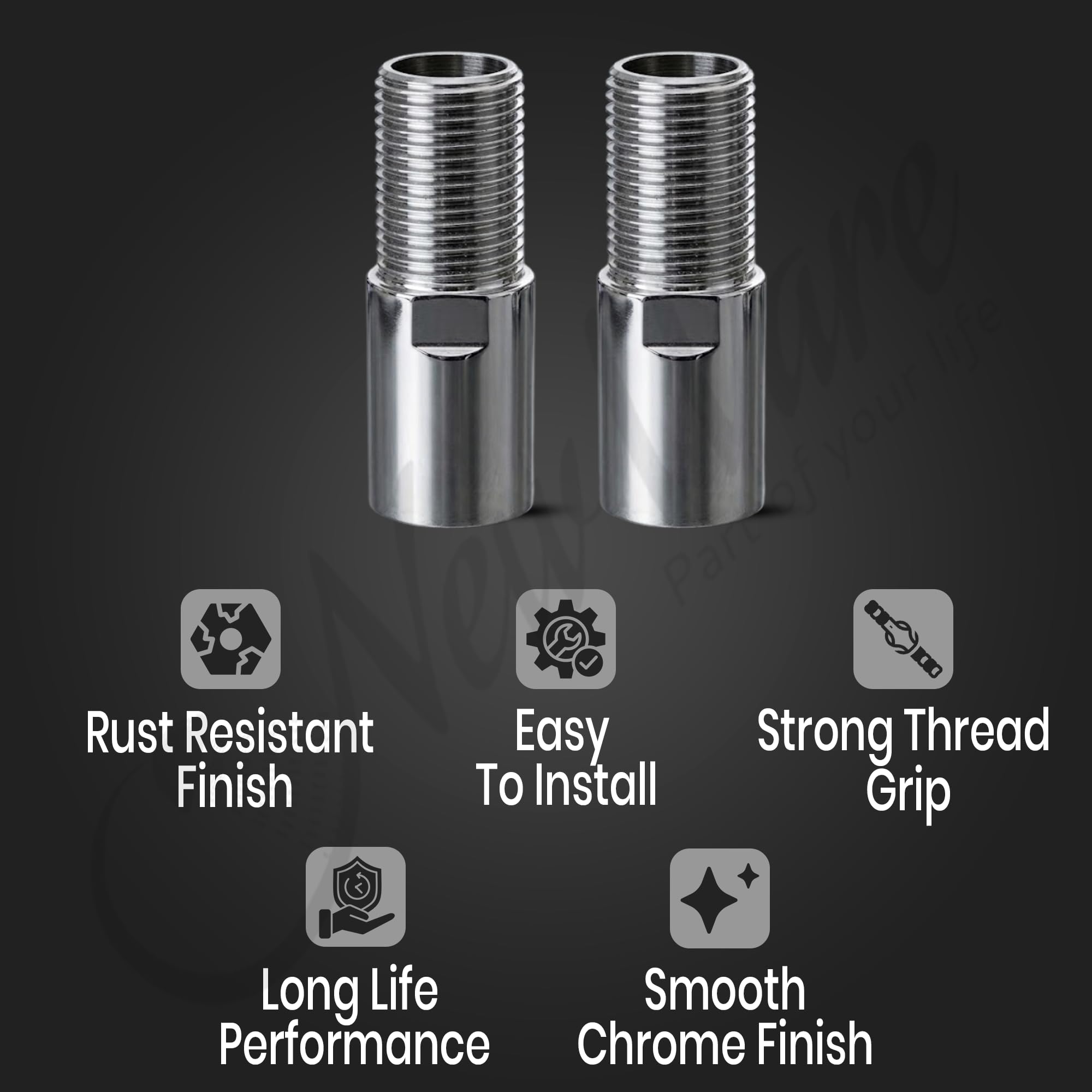 NEW WARE® 2 Inch CP Extension Nipple Brass | Chrome Finish Male & Female Thread Pipe Fitting for Taps | Faucet & Plumbing Connector | Water Supply Extension Adapter | Bathroom & Kitchen | Pack of 2 1