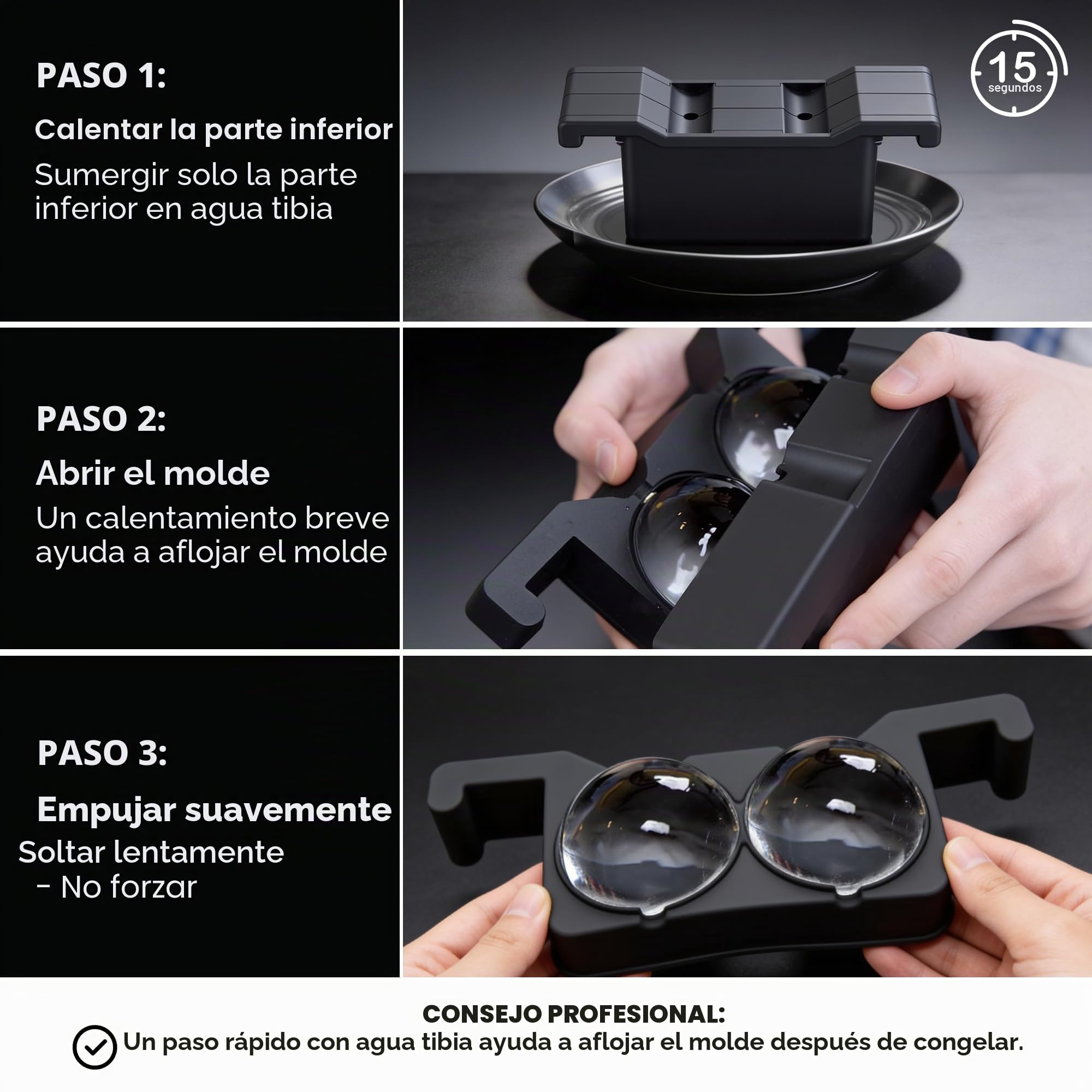 Berlinzo Máquina de bolas de hielo transparentes de alta calidad, 8 bolas de hielo grandes de 2.4 pulgadas para whisky, cócteles y bourbon, molde fácil de quitar para esferas de hielo, bolsa de