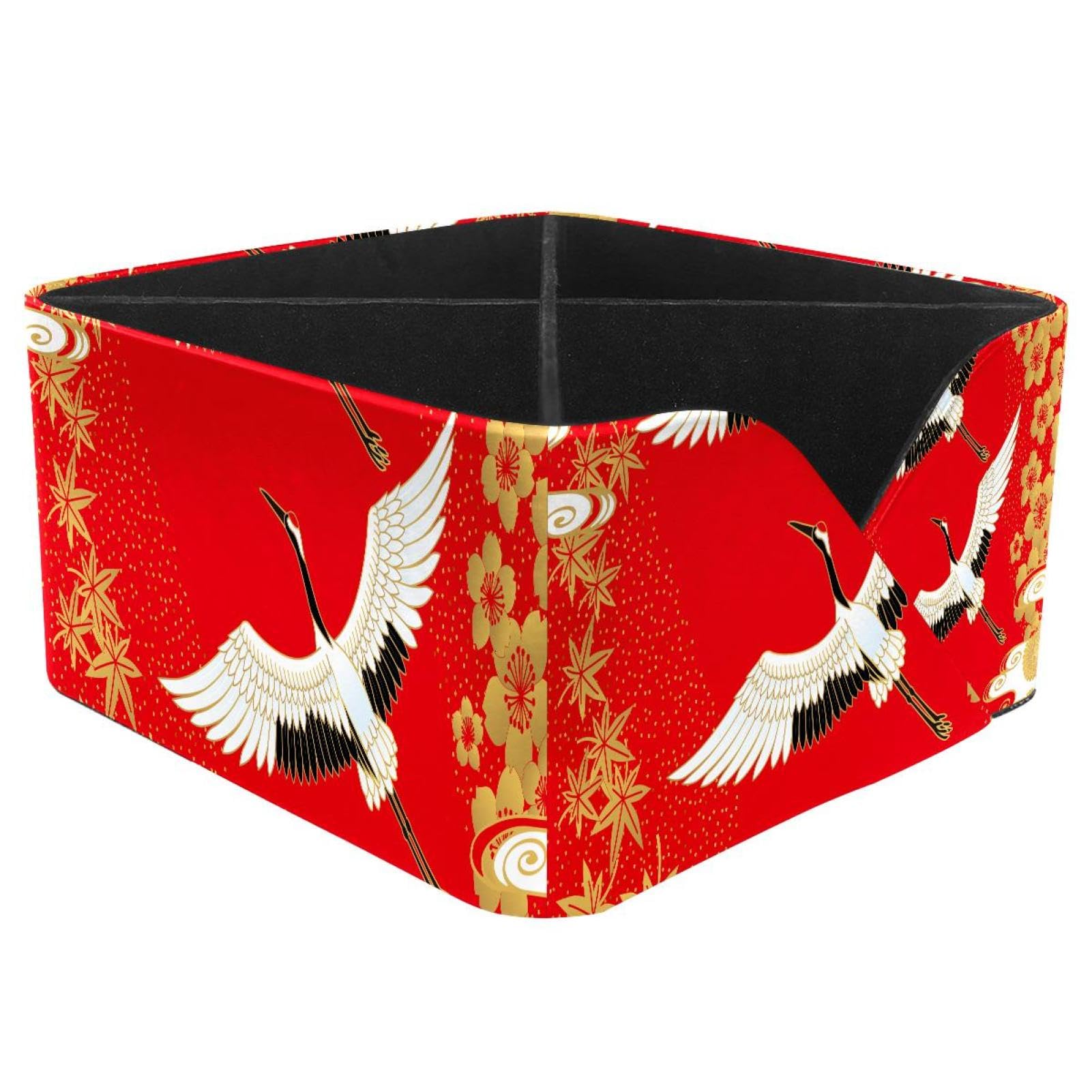 KengjuTesu Cranes Cherry and Maple Desktop Organizer Pen Holder, Rectangular Pencil Cup for Office, Study and Makeup Stations