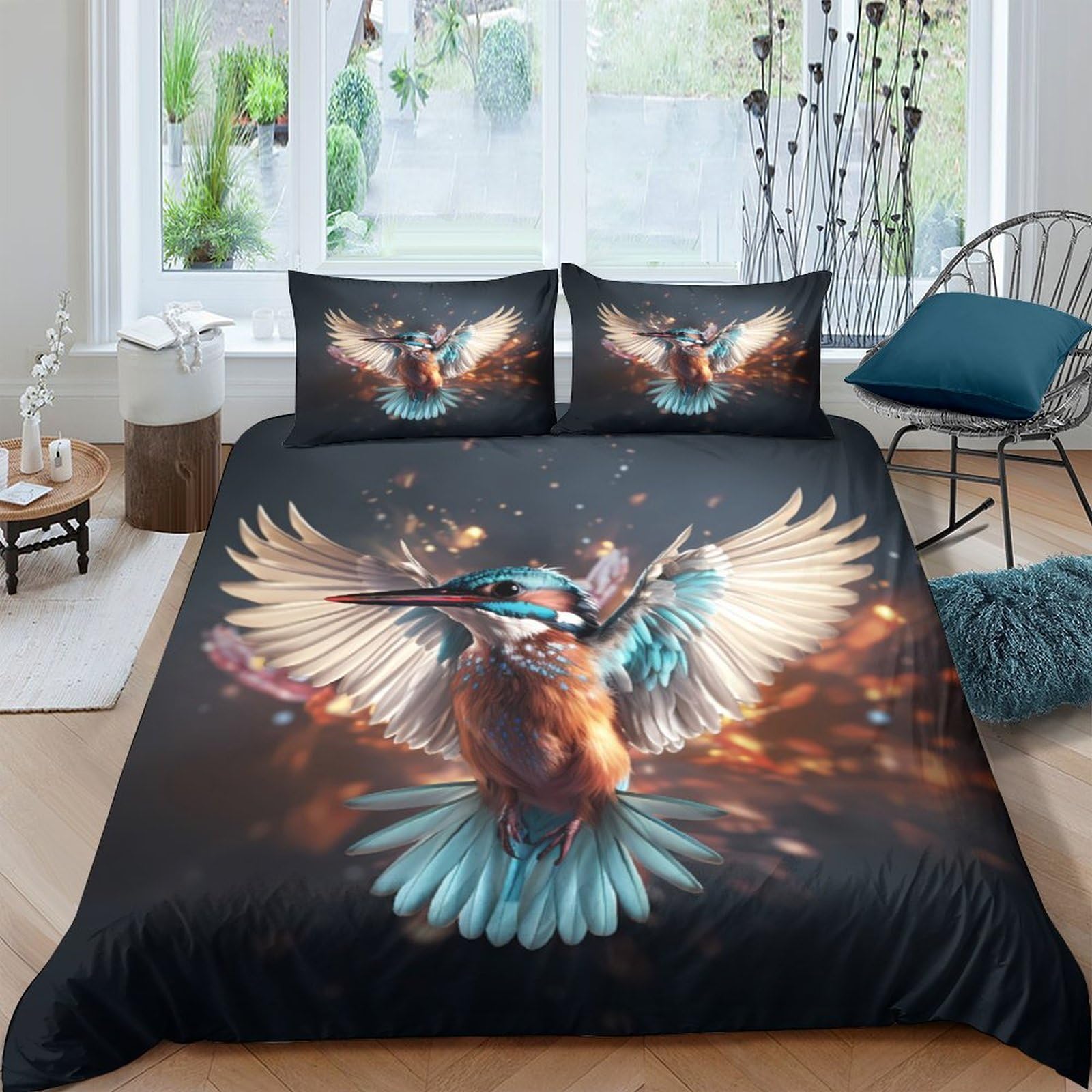 Ctjqhvkz Style-6 3D Printed Kingfisher Bird Fitted Sheet Microfiber Soft Art Wings Bed Cover For Bedroom Guest Room Mattress Decor Single（135X200cm）