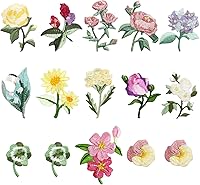 Modixun 15pcs Mini Flower Iron On Patches - 13 Patterns Embroidered Sew On Applique for Jeans, Jackets, Hats, Clothing DIY
