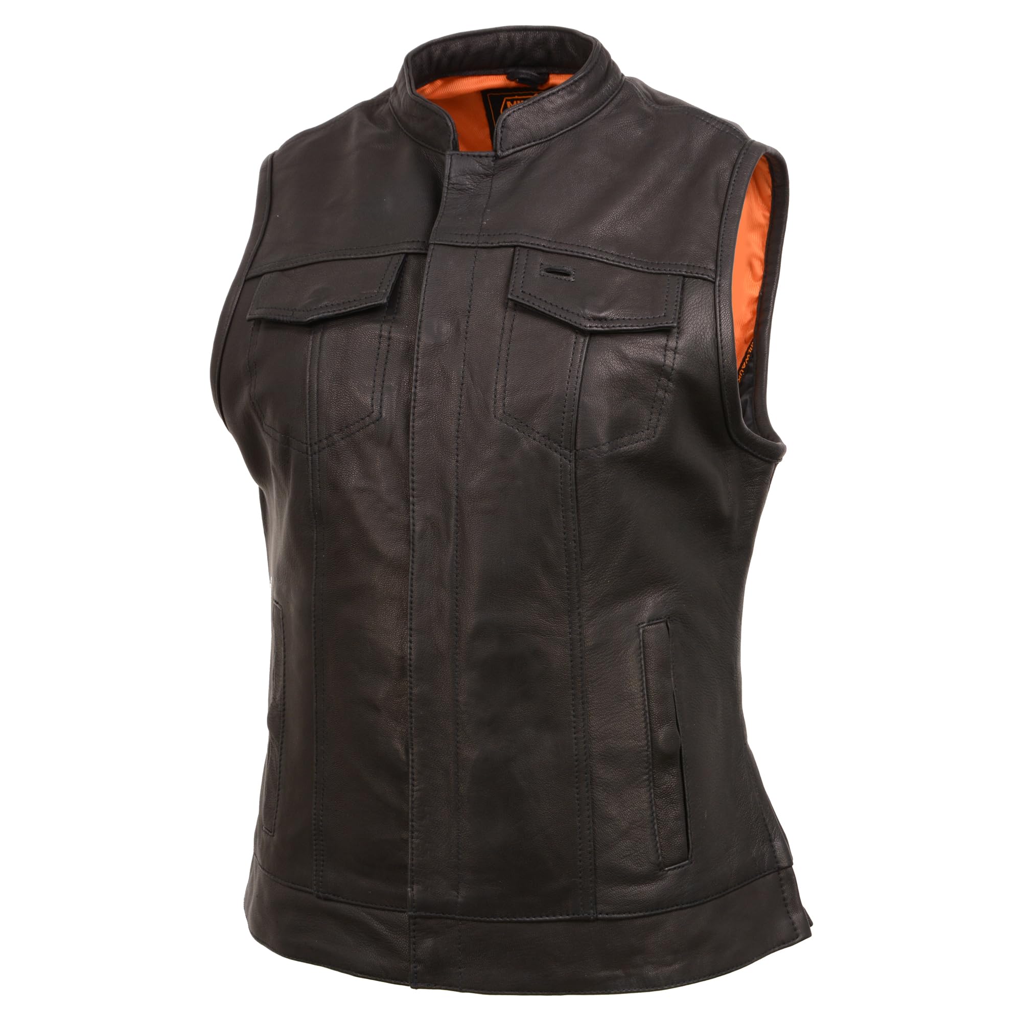 Milwaukee Leather Black Women's Motorcycle Leather Club Style Riders Vest w/Zipper/Snap Front MLL4512 (as1, alpha, l, regular, regular)