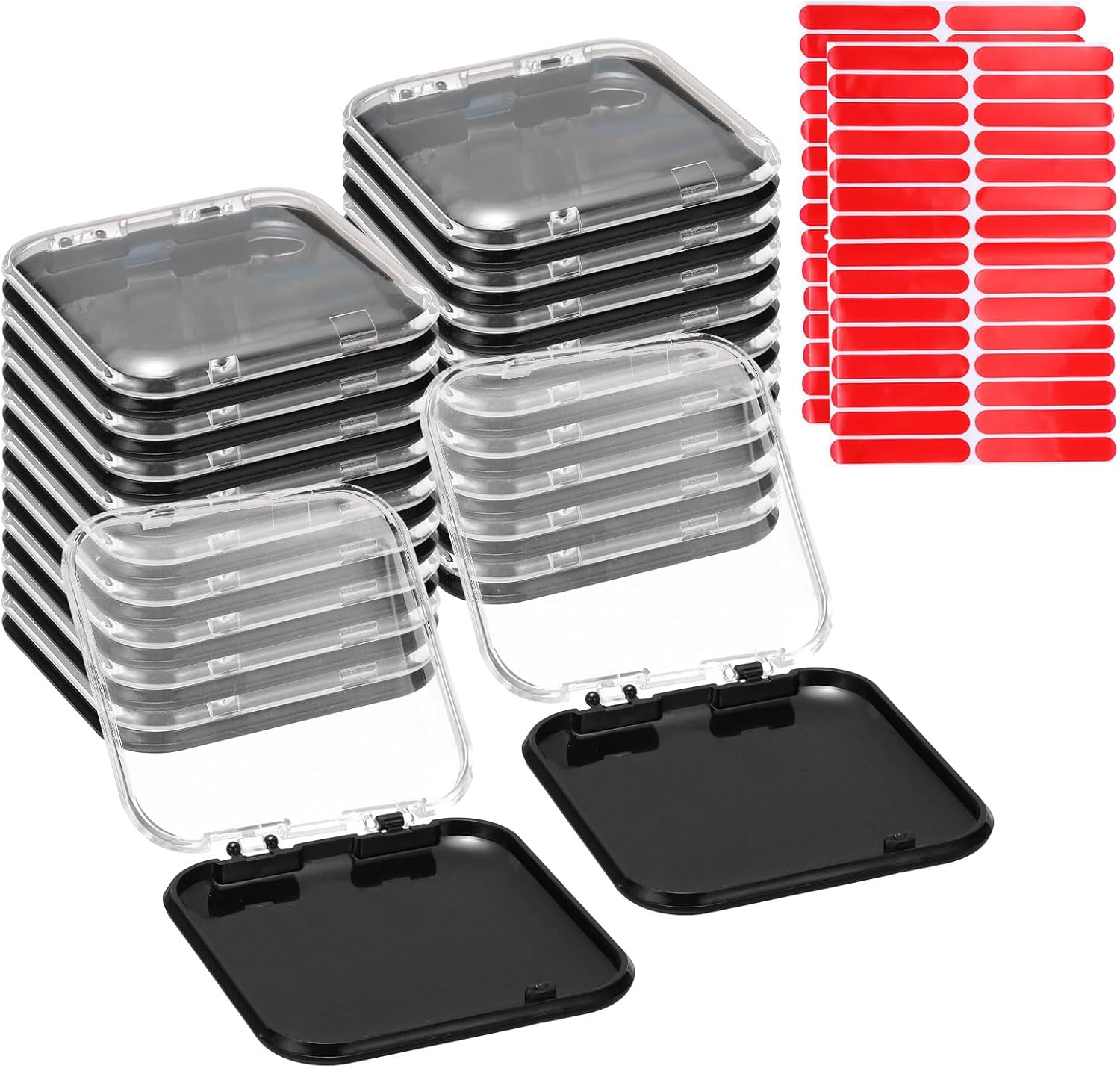 uxcell 20 Pcs Press on Nail Storage Box with Adhesive Double Sided Tape, Acrylic Nail Display Box for Nail Salon Home Storage Supplies, Clear/Black