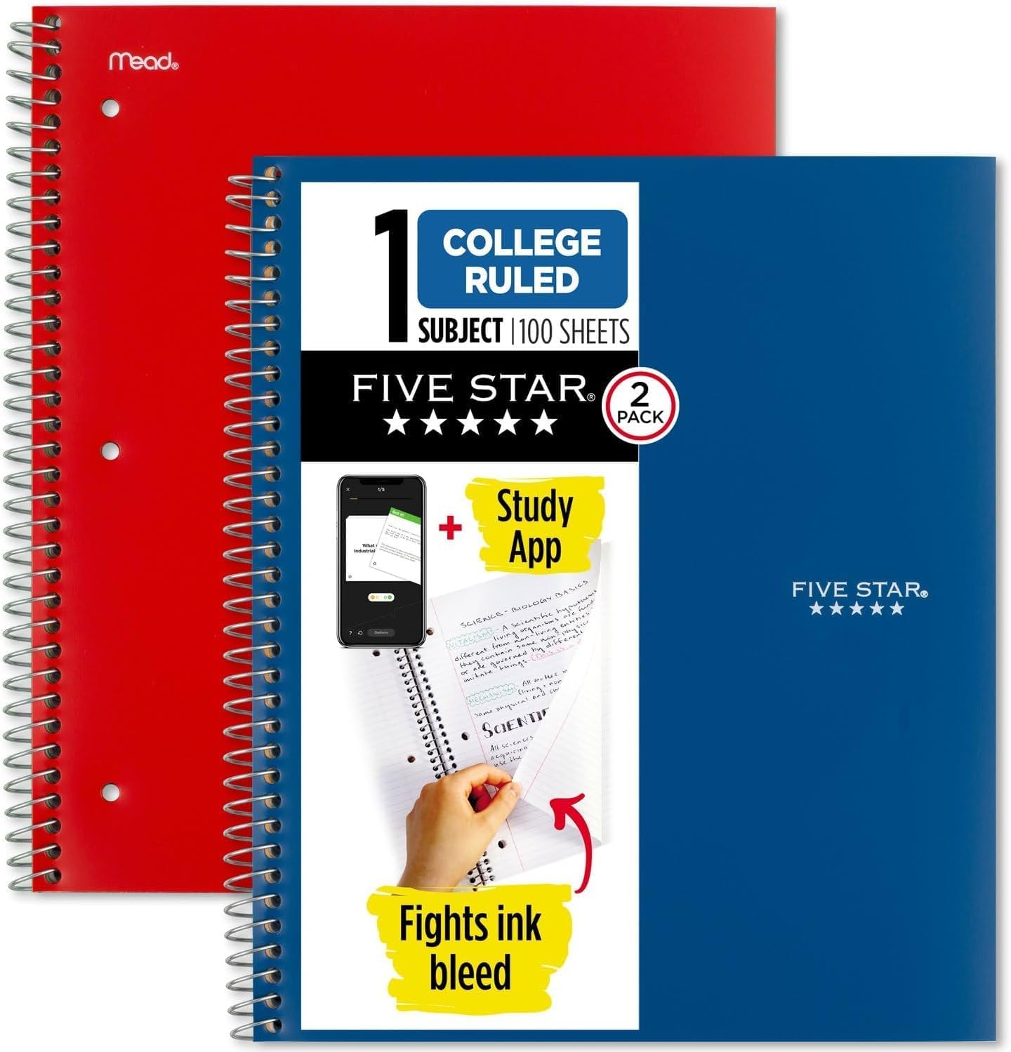 Five Star Spiral Notebooks, 1 Subject, College Ruled Paper, 100 Sheets, 11" x 8-1/2", Color Selected For You, 1 Count (06206) image 3