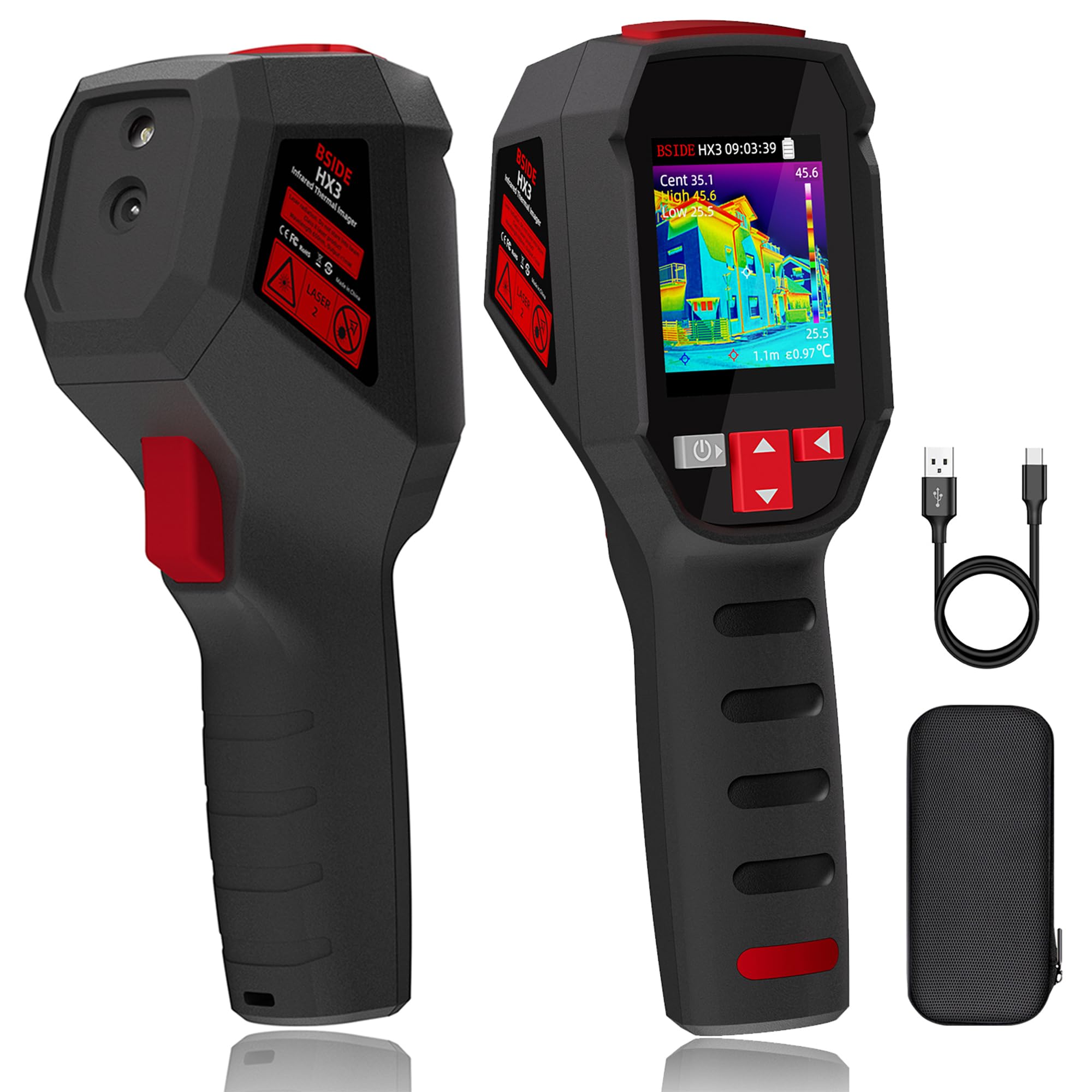 BSIDE Termocamera 240×240 Risoluzione 15 tavolozze di colori Termocamera a infrarossi -4°F a 1022°F 25Hz Imager termico portatile ricaricabile con puntatore laser 50°FOV per ispezione domestica HVAC