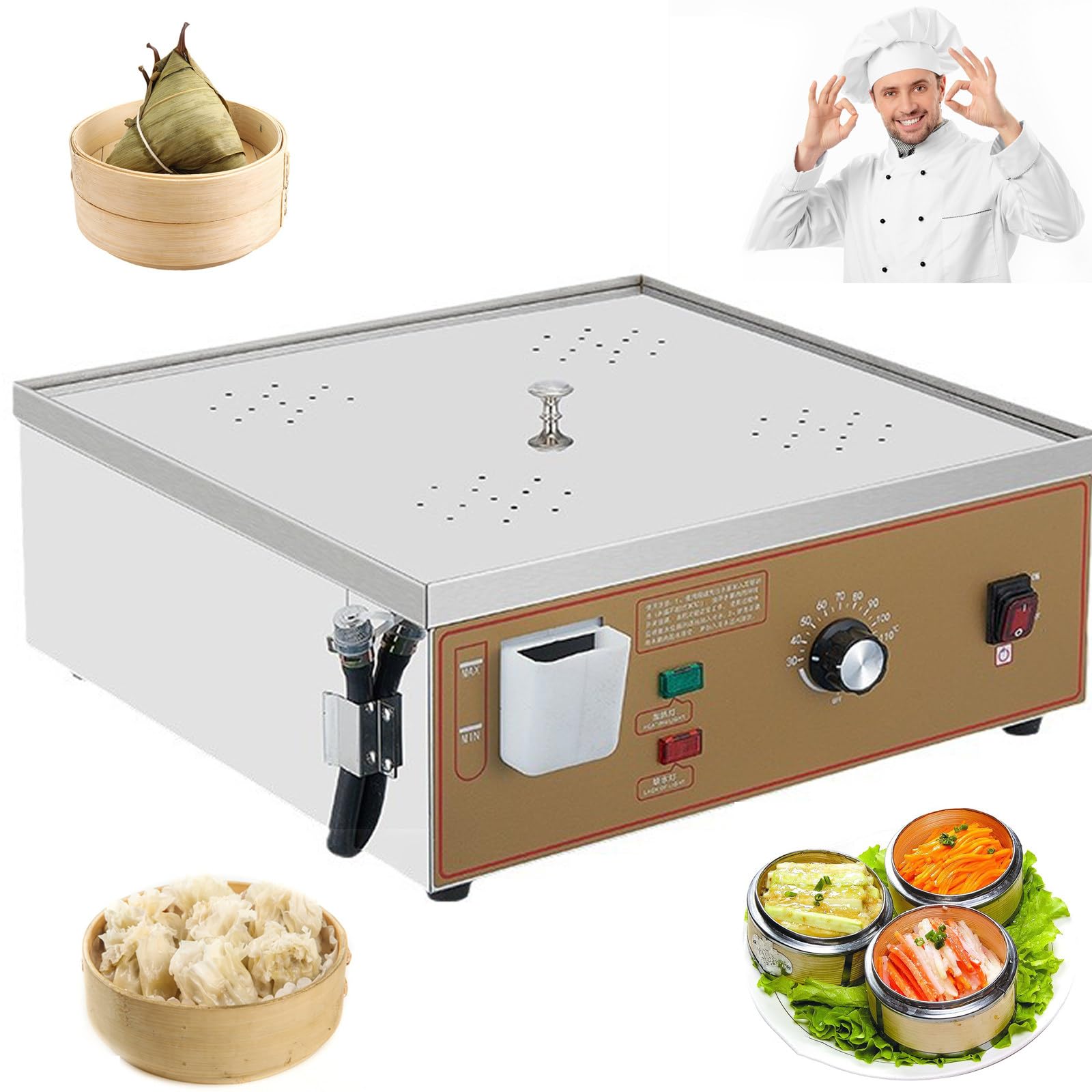 ORIDLECTAL Electric Food Steamer – Commercial Grade, Adjustable Temp 30-110℃, Quick Recovery, Anti-Dry Burning, Overheat Protection; for Dim Sum, Baozi, Dumplings, Seafood, Vegetable