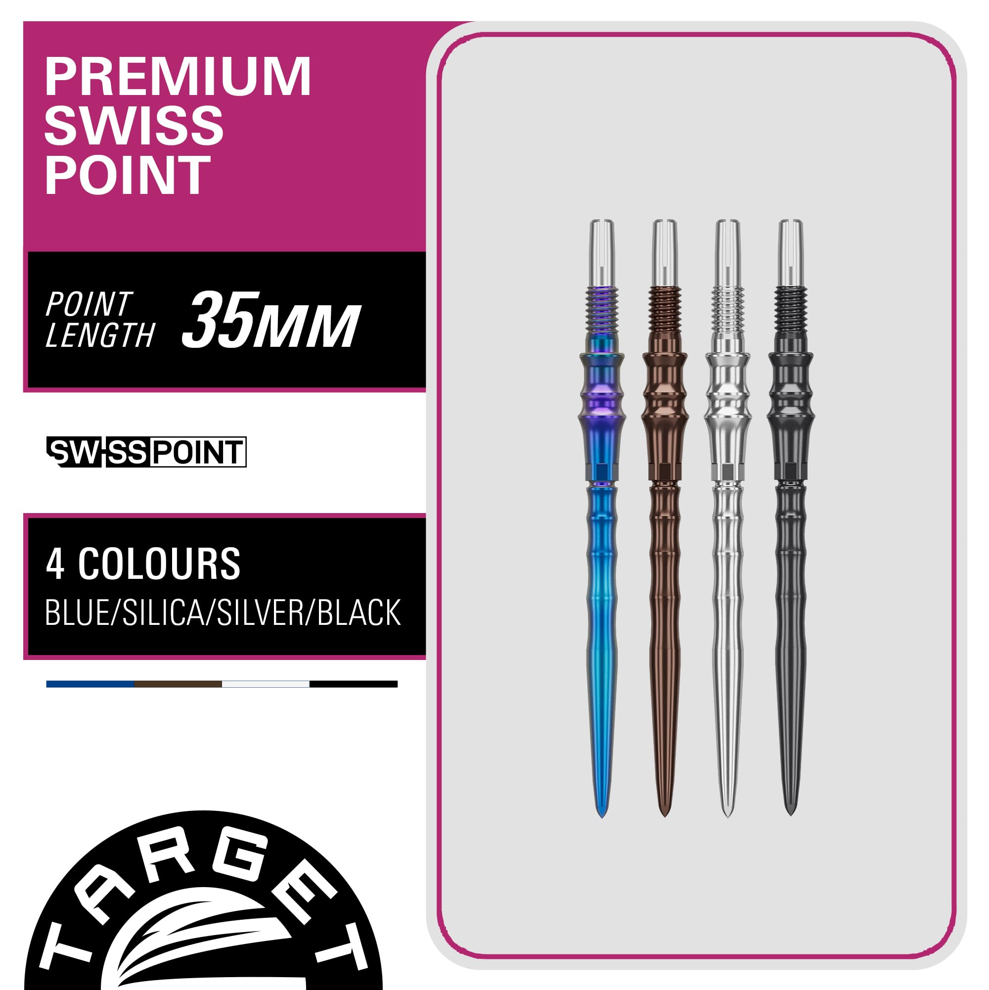 Swiss Pointes Lot de 3 Embouts 30MM/35MM/40MM Noir Silice Bleu Argent Accessoires Professionnels pour Fléchettes