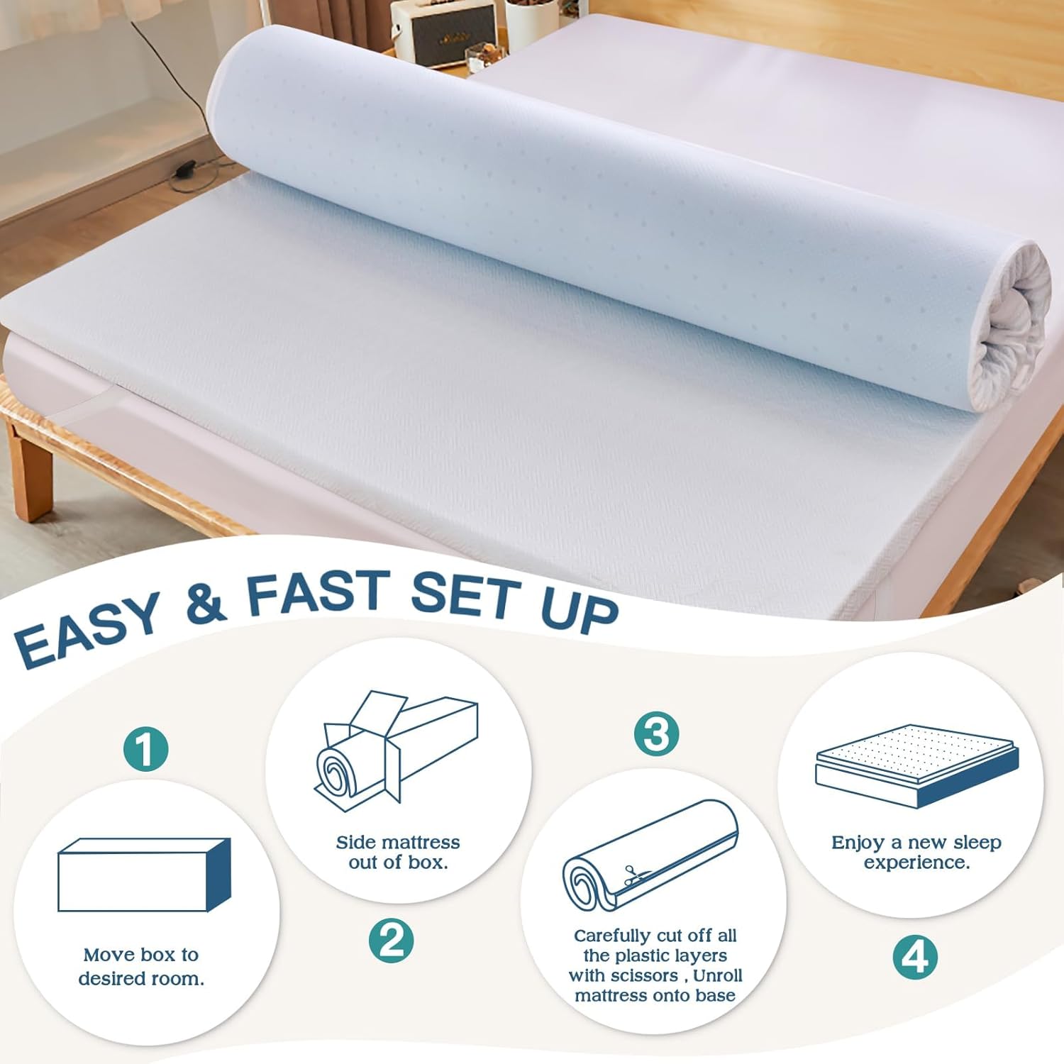 Airensky 3 Inch Memory Foam Mattress Topper, Cooling Gel Infused High Density Cal King (72"x84") Topper with Removable Washable Cover, Bed Topper for Pressure Relief Back Pain, CertiPUR-US Certified - Image 9