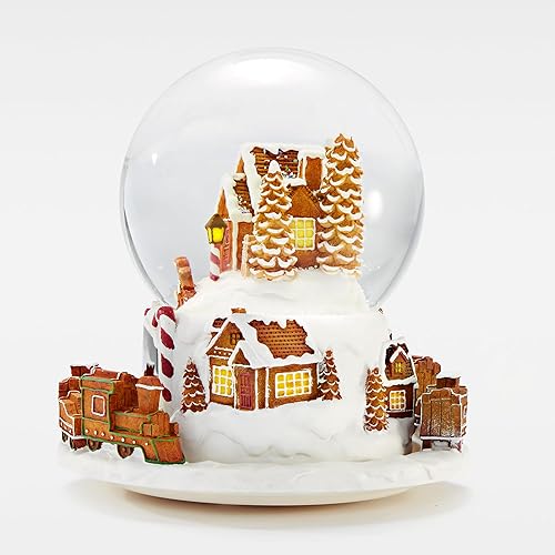 Miniatura 7 de THINGS REMEMBERED Globo de nieve musical de pueblo de jengibre grande grabado y tren en movimiento, reproduce música de Toyland, hermoso y único