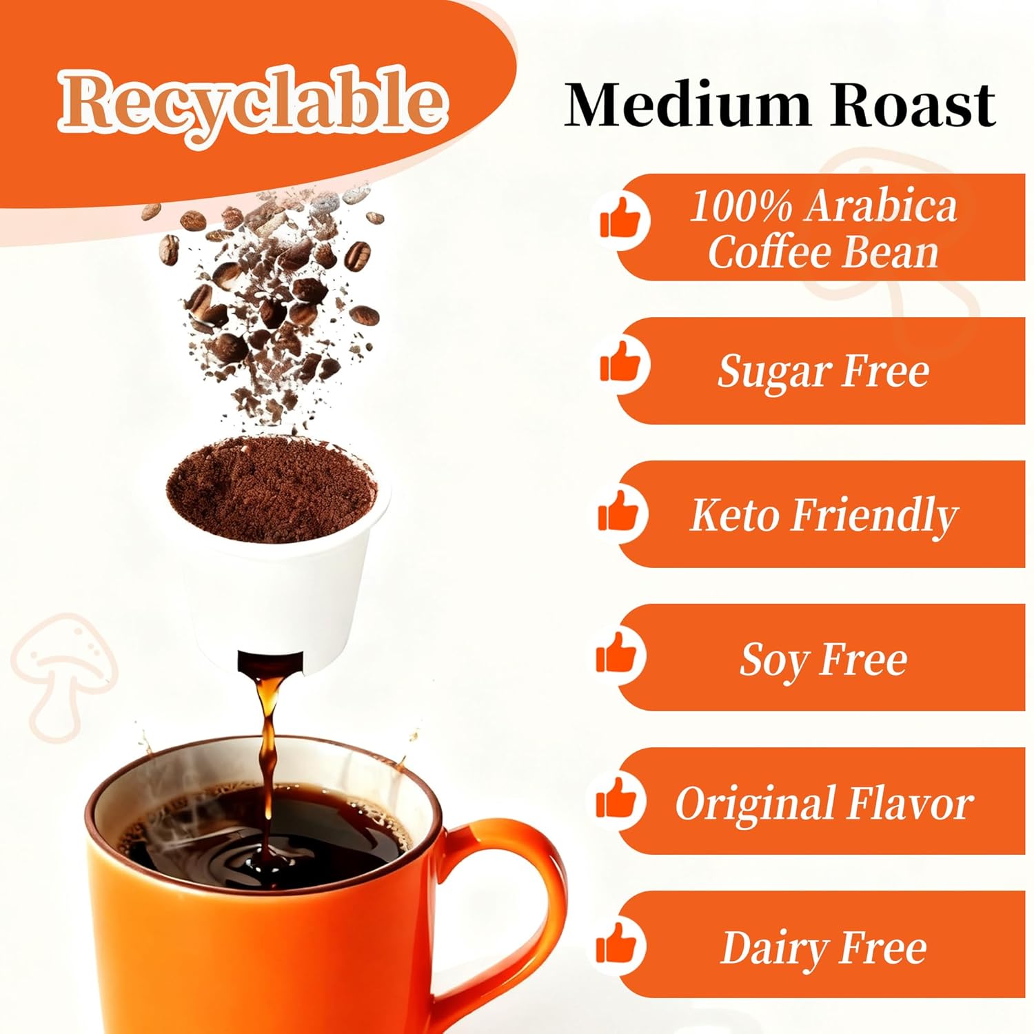Mushroom Coffee K Cup, 18 Count, Ground Arabica Coffee Powder, 14 Mushrooms Supplement, Ashwagandha, Elderberry, Aloe Vera | Immune Support, Gut Health & Focus | Single Serve Pods, Medium Roast