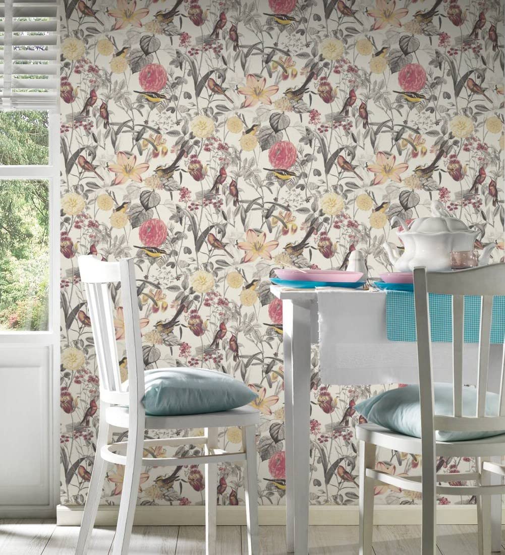 Papier peint anti-tache fleurs et oiseaux GAULAN pour rénover un couloir ou une cuisine facilement
