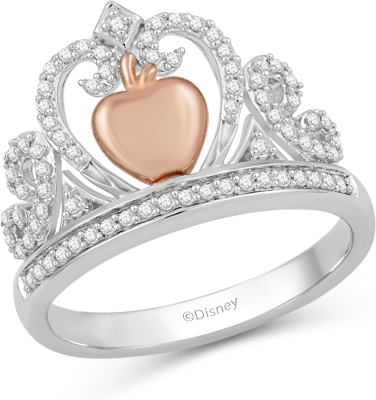 Jewelili Enchanted Disney Fine Jewelry 14K Rose Gold over Sterling Silver with 1/4 CTTW Diamond Snow White Ring