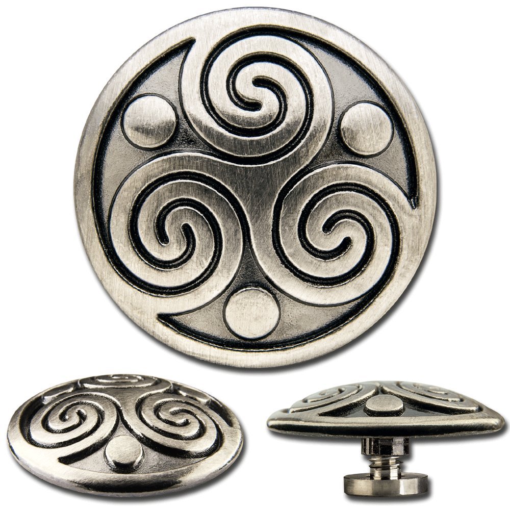 Hoppe & Masztalerz 6 Pcs. Celtic Triskel No. 1 Screwback Conchos, Decorative Screw Back Rivets