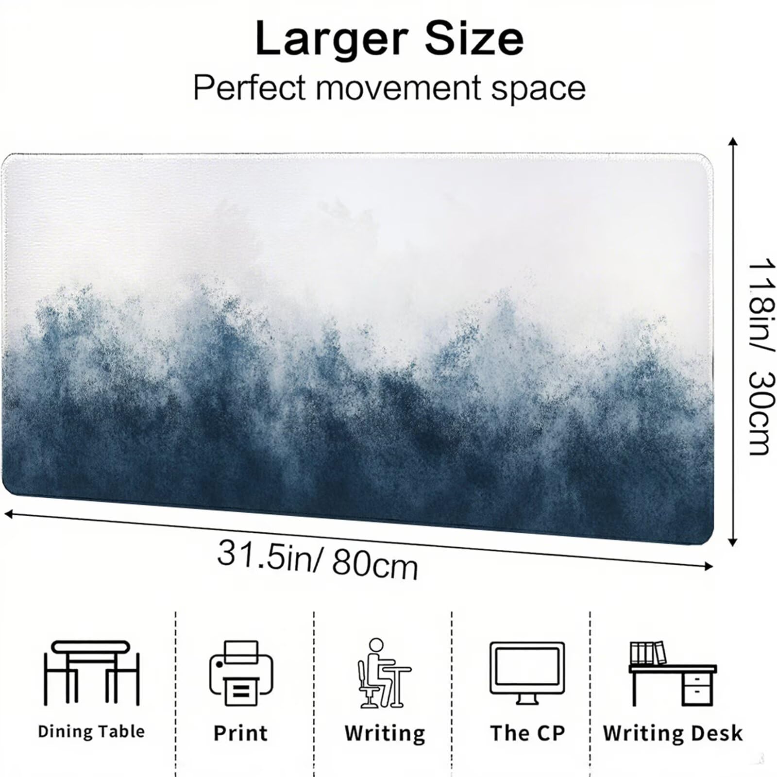 Czarno-biała podkładka pod mysz XXL 1500 x 800 x 3 mm chmura pod biurko akcesoria antypoślizgowa gumowa podstawa i szyte krawędzie podkładka pod mysz dla graczy do dekoracji biura dekoracyjnego