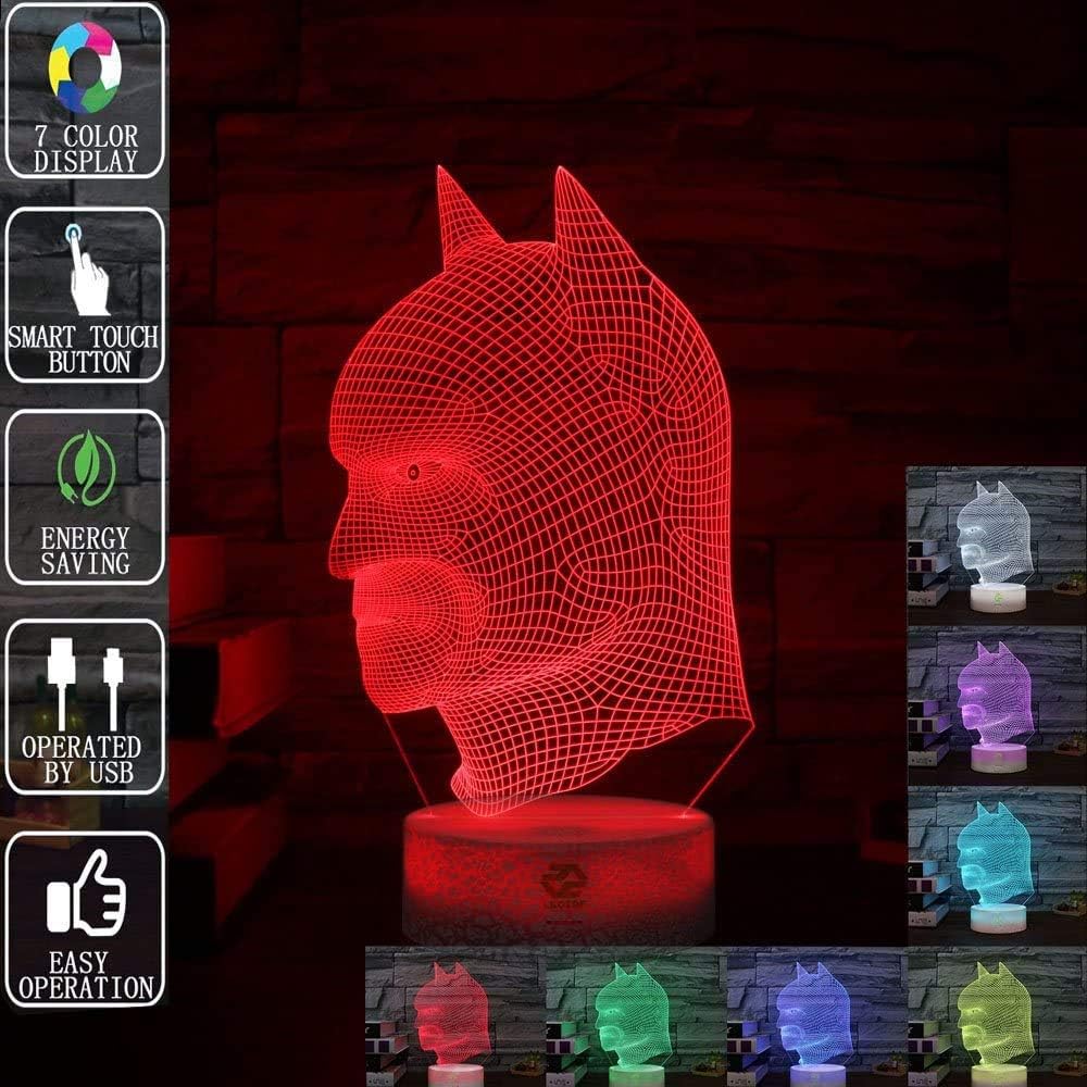 Gift Ideas Batman Night Lights 3D Illusion Lamp Led Desk Lamps Unique Anniversary Gifts for Baby Home Decor Office Bedroom Party Decorations Nursery Lighting 7 Color Crackle Paint Base