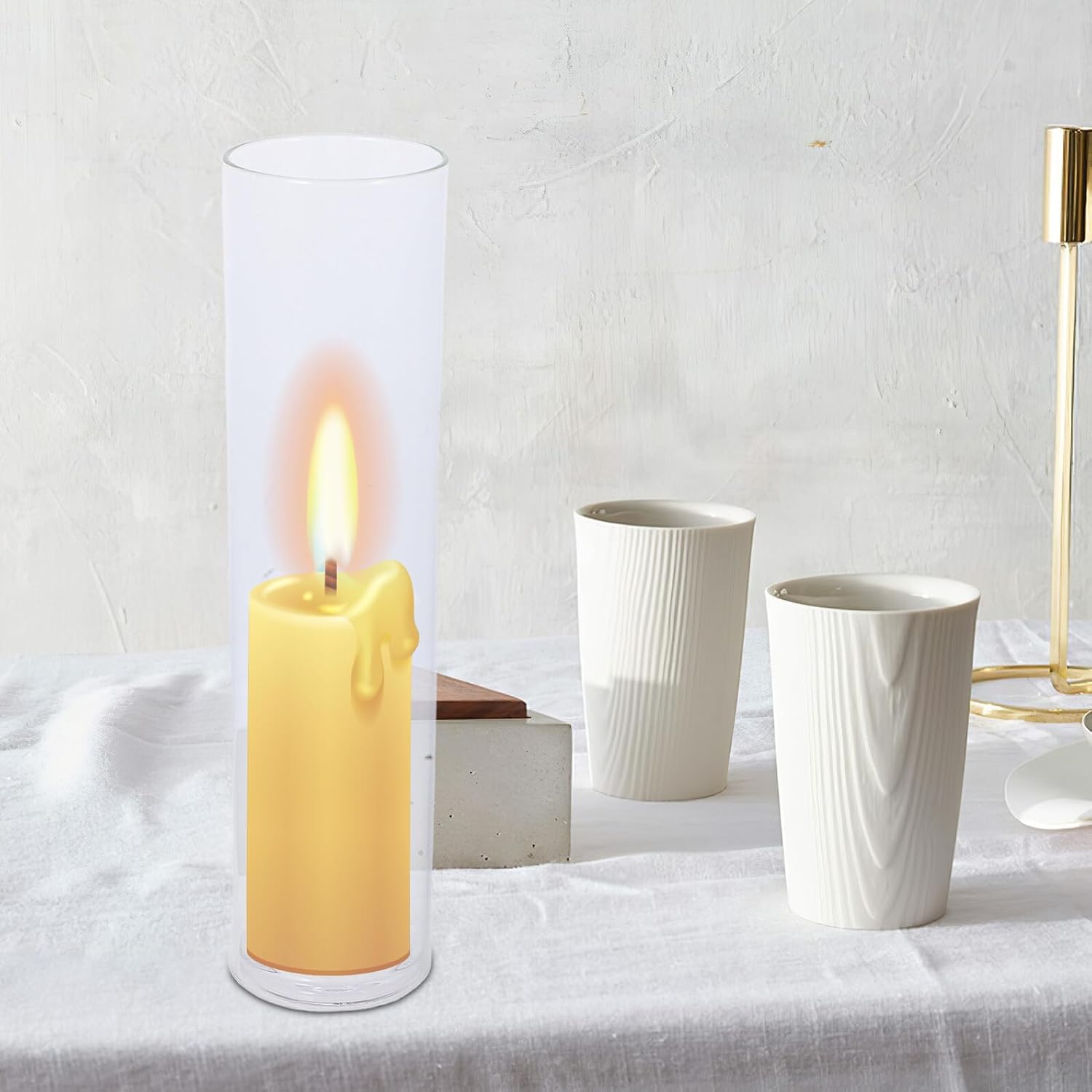 Lurrose Glass Hurricane Candle Holders with Windproof Cylinder Sleeves for Tapered Candles Candlestick Stand with Base Stylish Wedding Birthday Party Decor Ornament